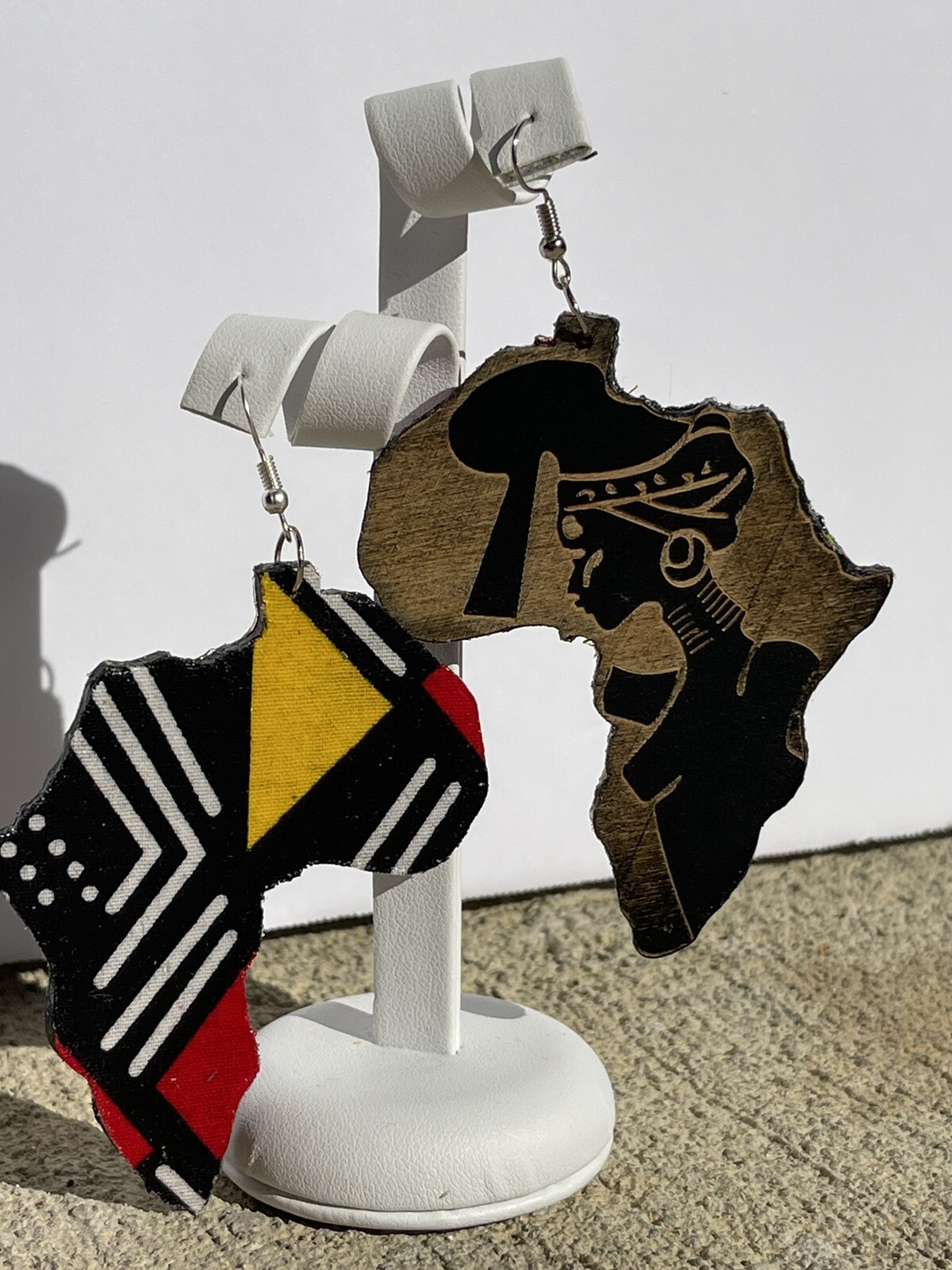 African Print Two Sided Wooden Earring African Queen Black Earrings