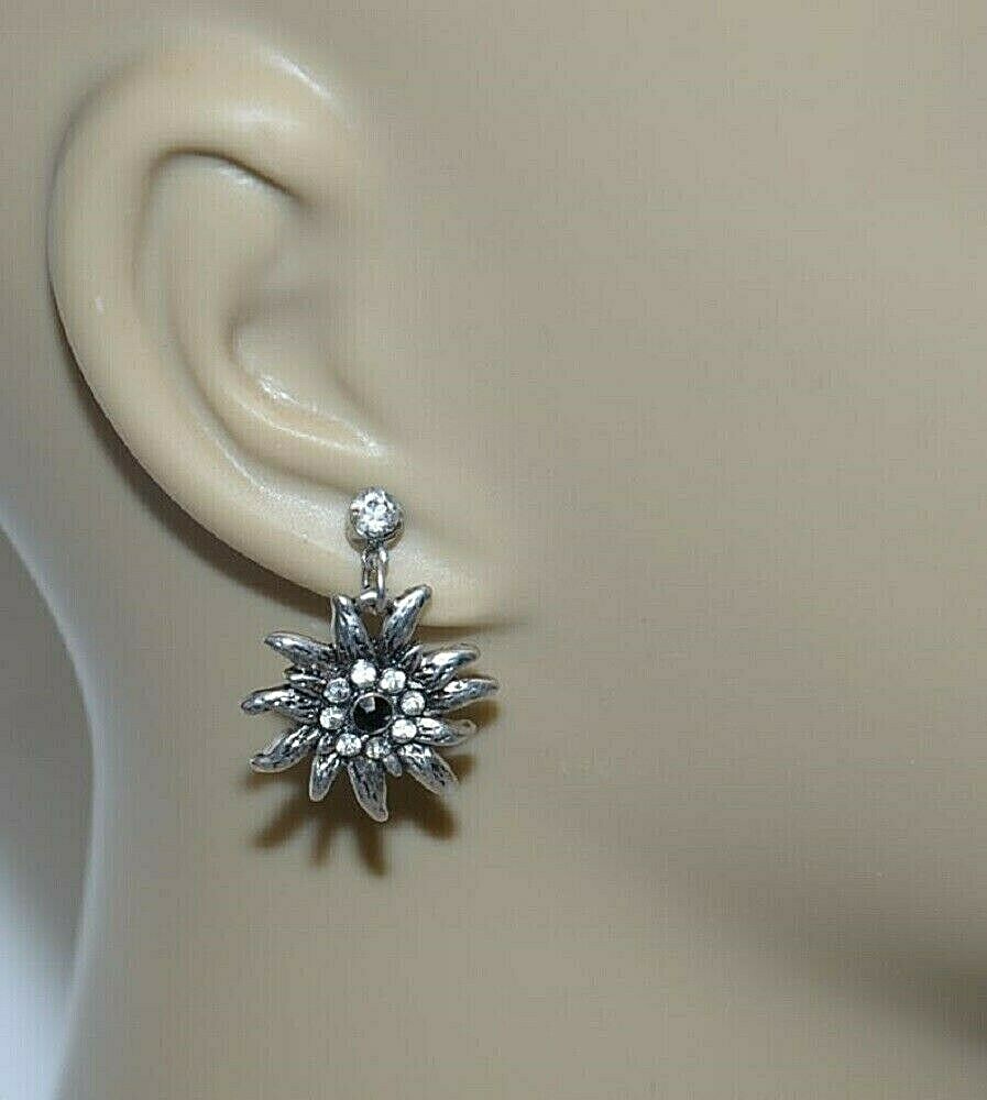 PIERCED EARRINGS German Dirndl Dress EDELWEISS FLOWER Faux Silver ~ NEW In BOX