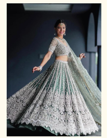 Heavy Soft Net Grey Lehenga Choli With Dupatta For Women Function Wear