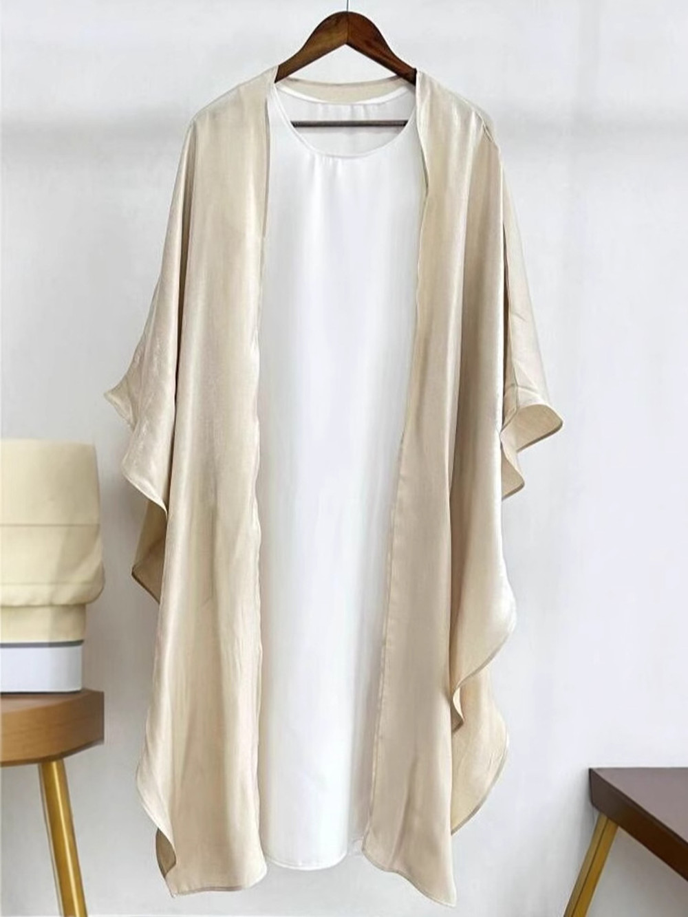 Muslim Women Kids Girls Batwing Sleeve Open Kaftan Kimono With Inner Dress 2pcs