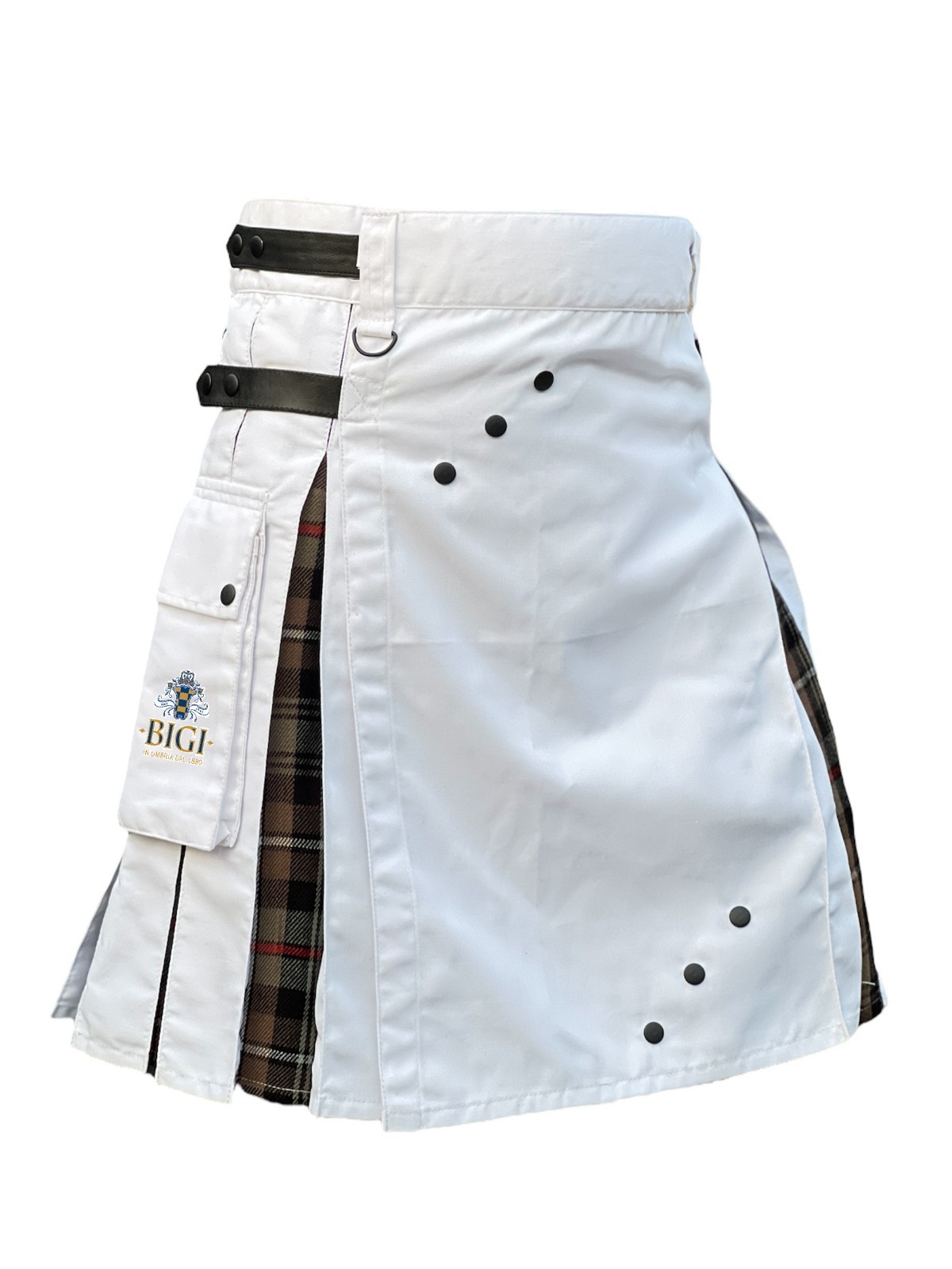 Hybrid White Scottish Tartan Pleated Men’s Modern Fashion Utility Kilt