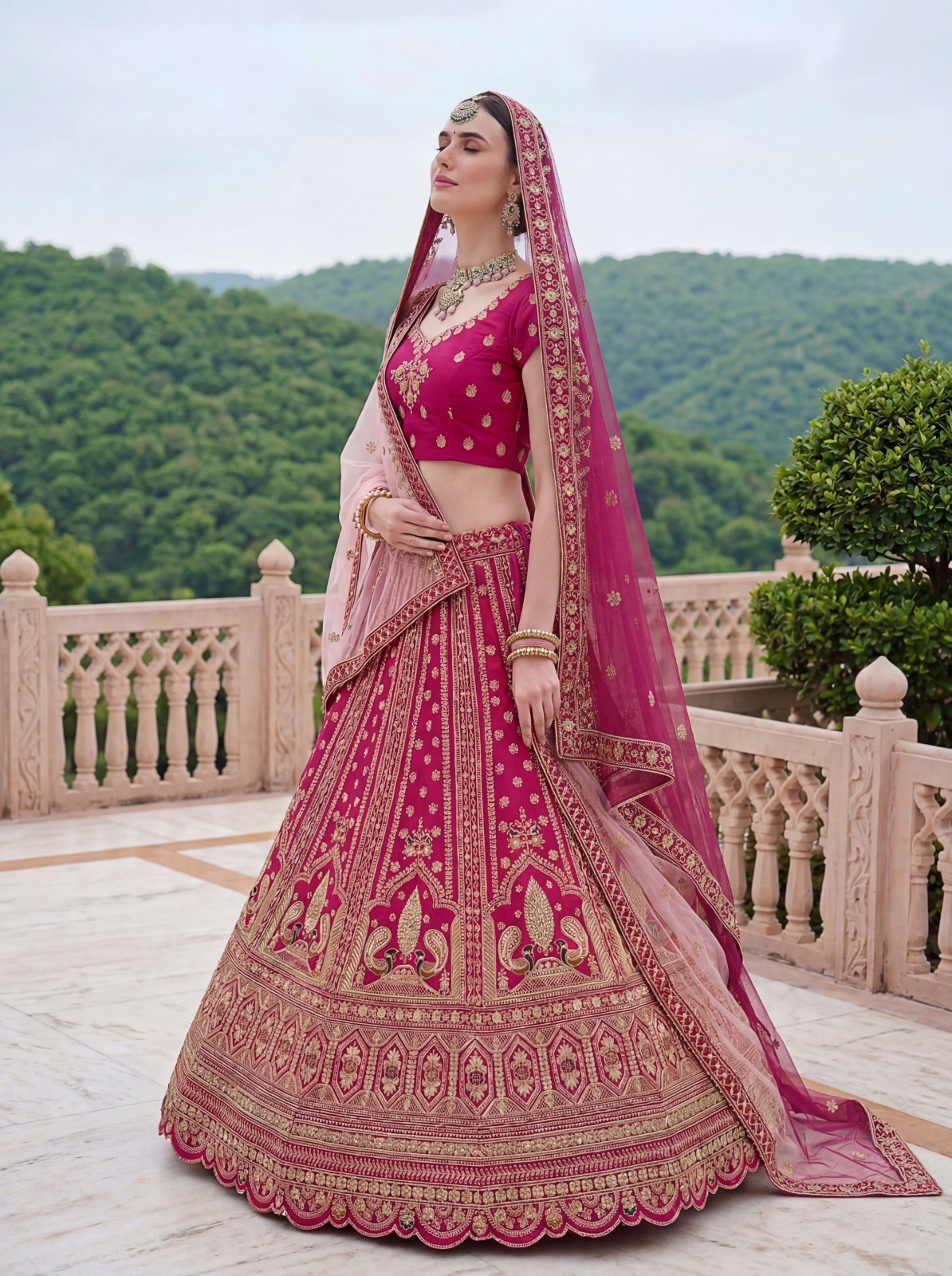 Luxury Silk Lehenga Choli Peacock Dori Zari Work Wedding Bridal Set