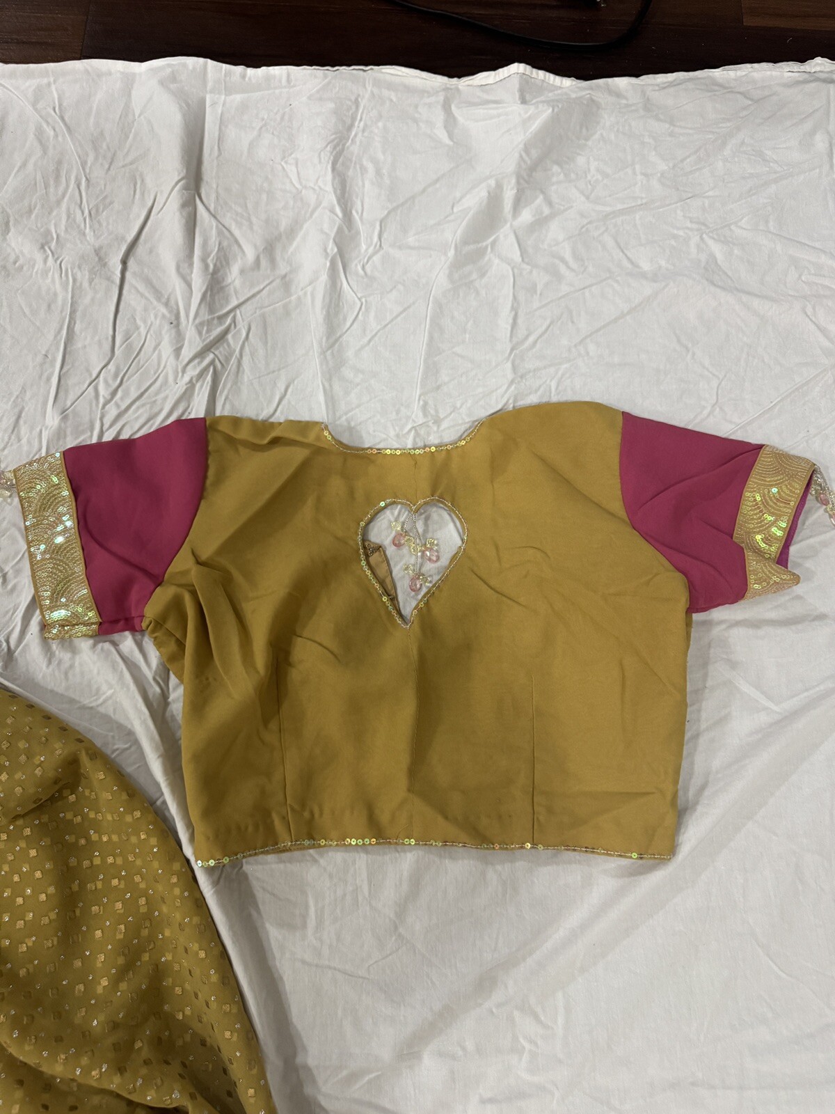 Indian/Pakistani Sari Set, Gold and Pink, Ethnic 44×208”