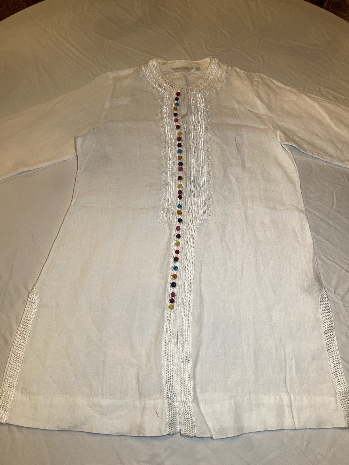 Soft Surroundings Women’s White Linen Embroidered Kurta Medium Made in India