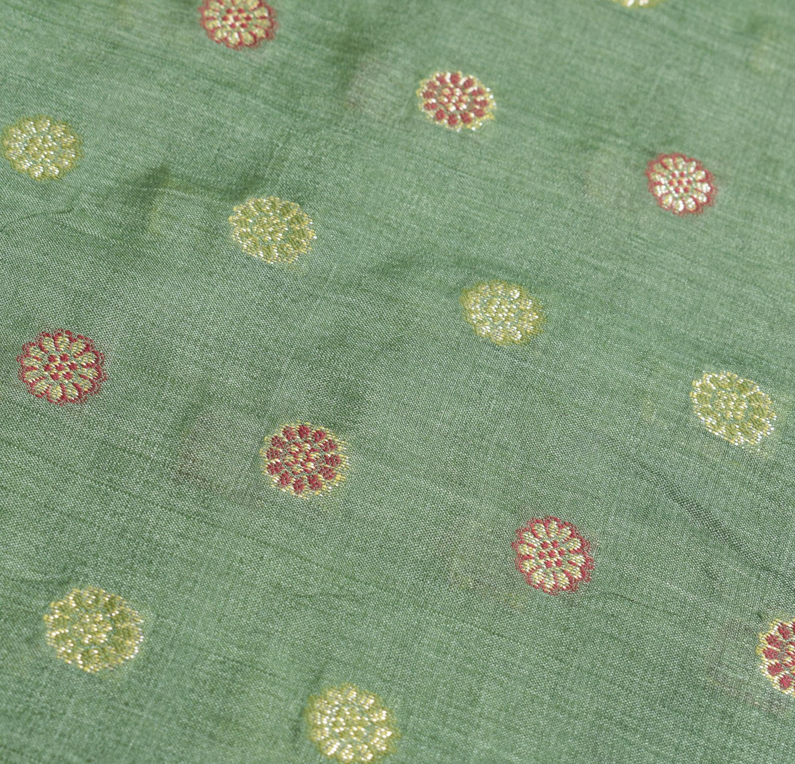 Sushila Vintage Green Floral Saree Pure Tussar Silk Woven Sari Craft Fabric