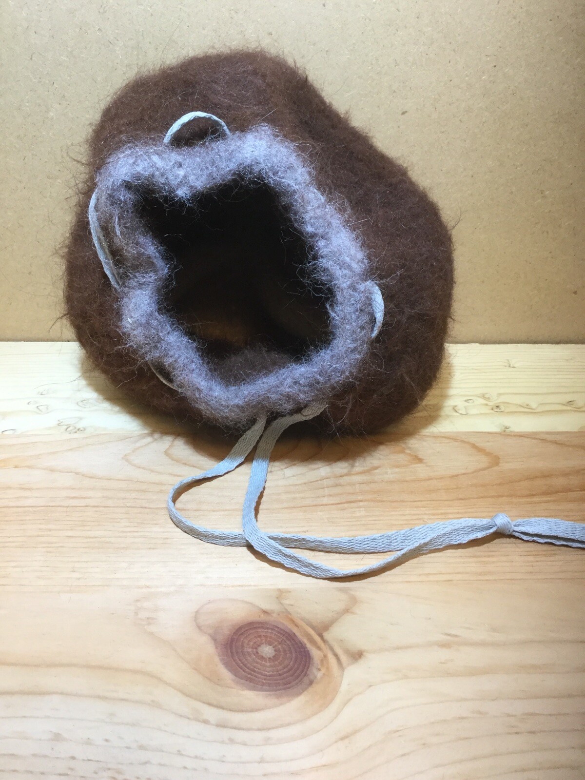Dreadlock Hair Holder? Cap, Knitted Wool Brown And Tan With Drawstring Well Made