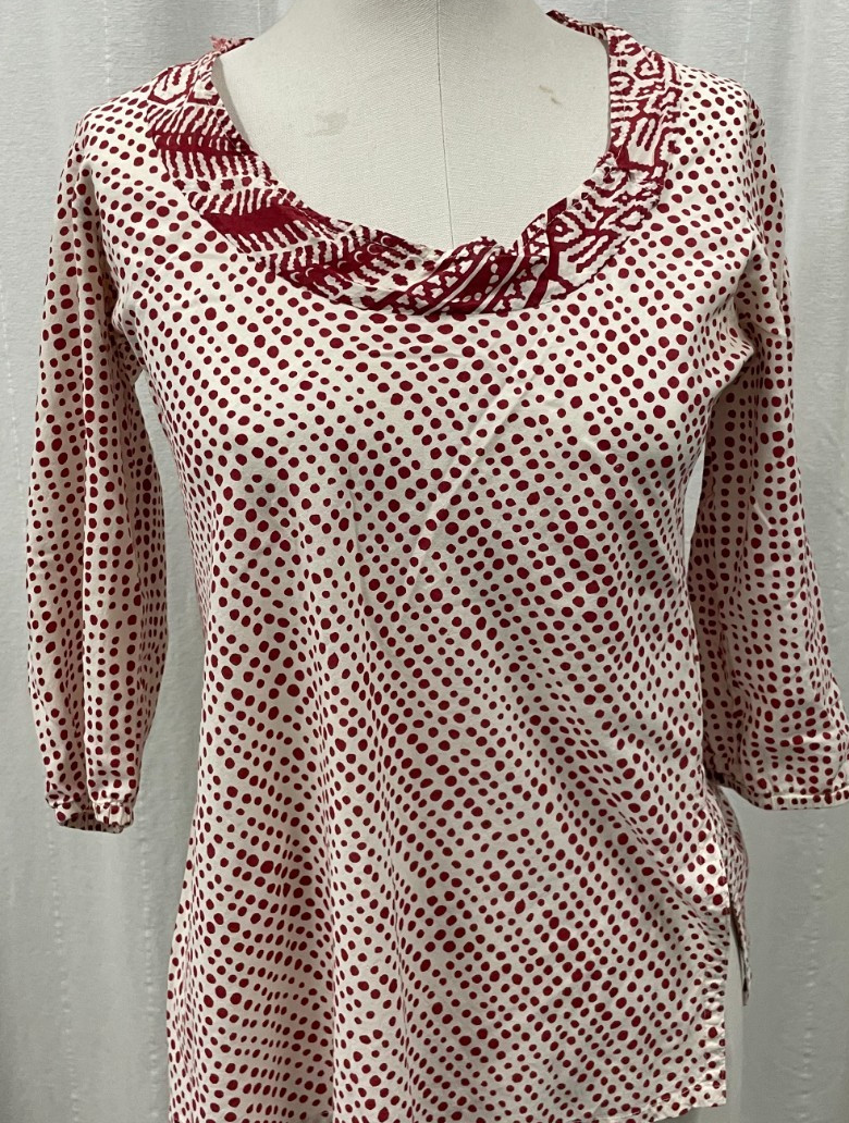Anokhi Block Print Kurta Blouse Small Dots Top Shirt Cotton READ Scoop Red White