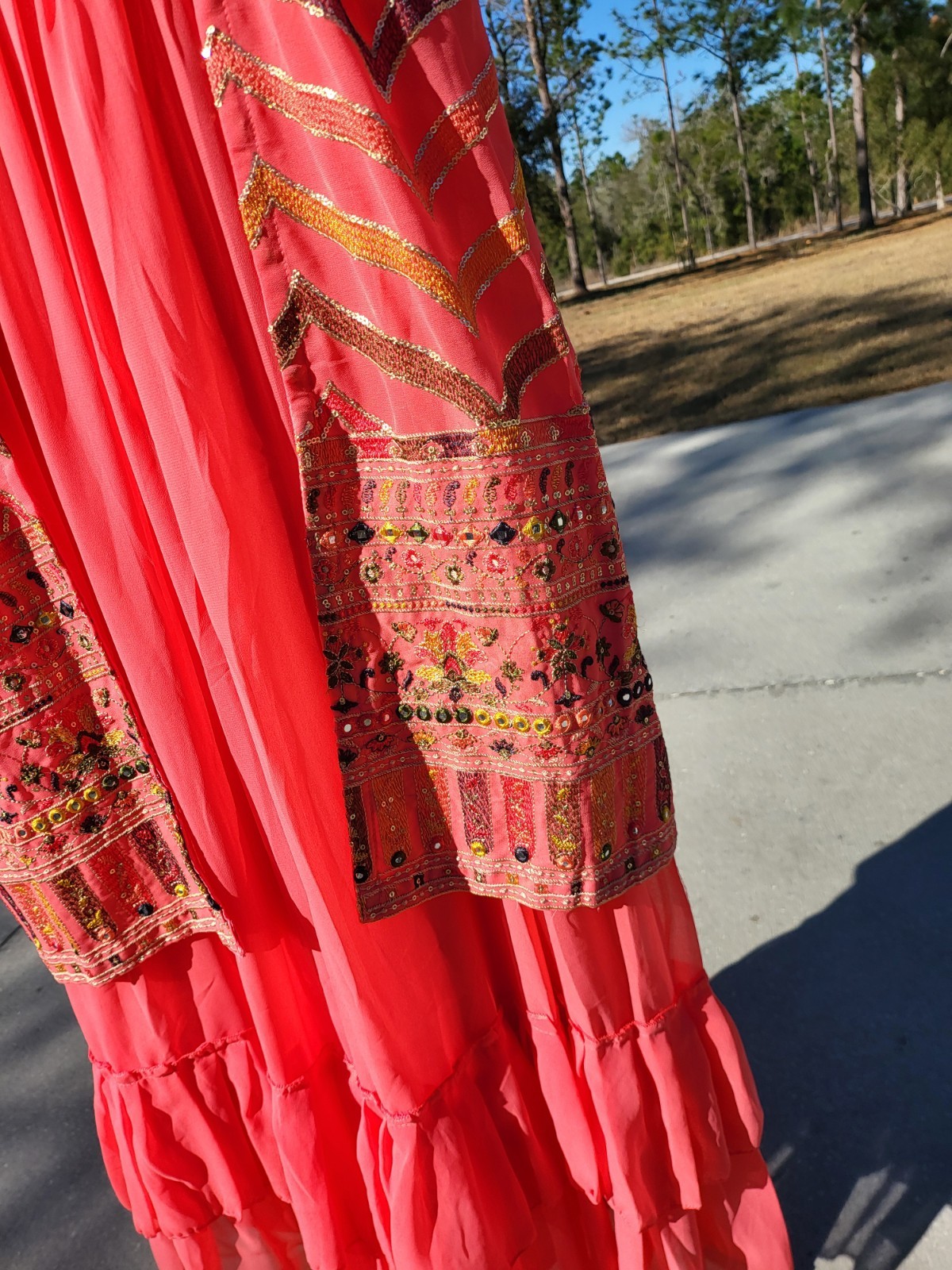 Beautiful Emroidered Sharifa Anarkali Dress W/Ruffled Hem Made In India Size XL