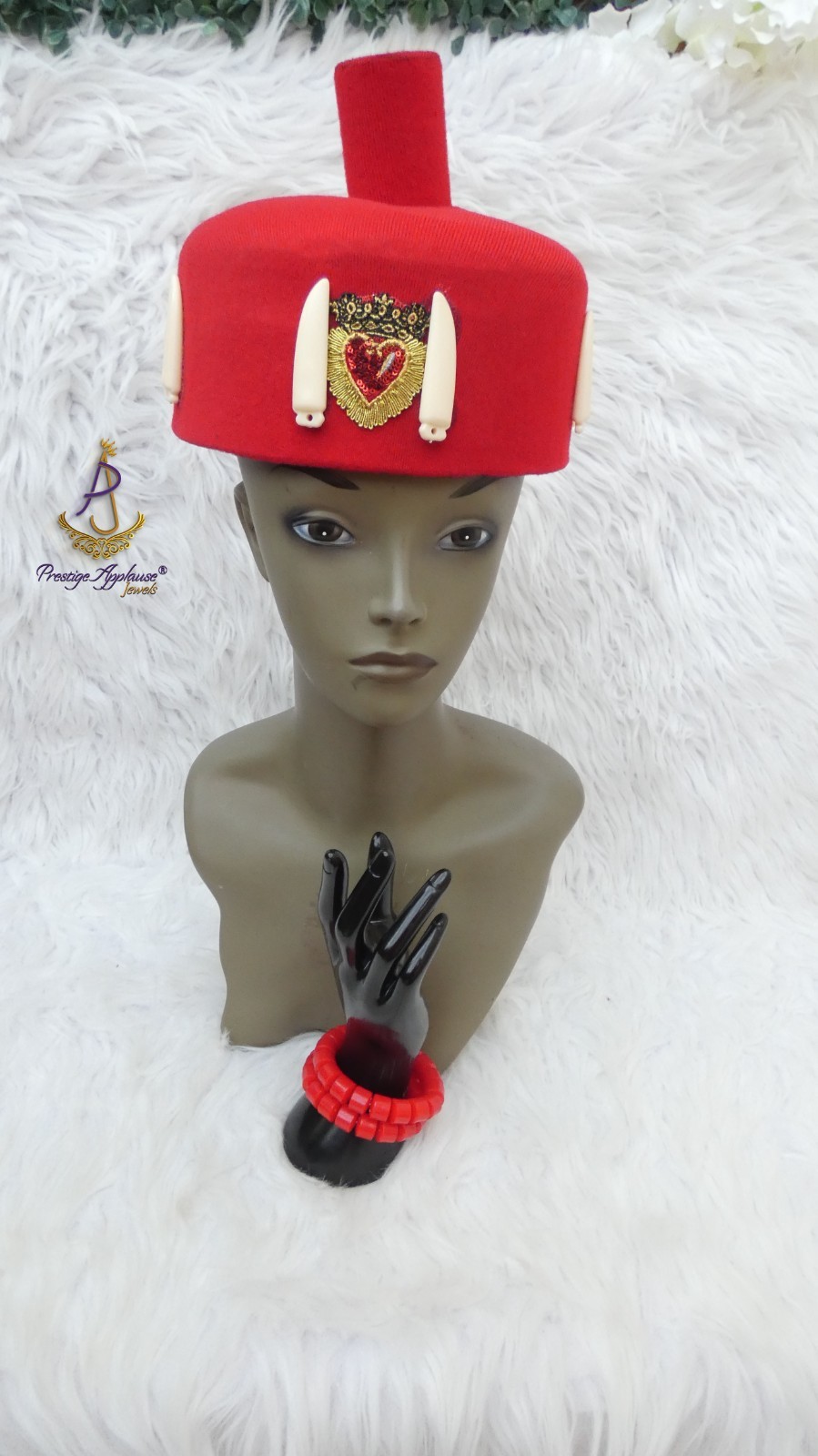 Igbo Edo Chieftaincy Ozo Red Hat | Nigerian Men’s Cap with Gold Embroidery