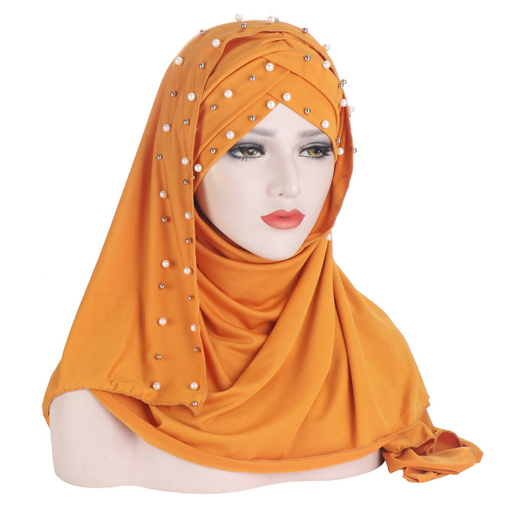 One Piece Muslim Women Hijab Headscarf Wrap Turban Hat Islamic Beads Scarf Shawl