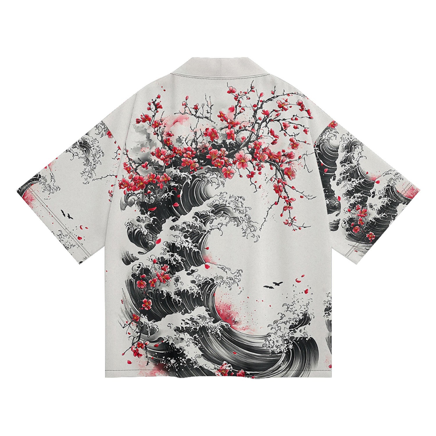 Niepce Men’s Japanese Graphic Lightweight Blossom Waves Kimono Cardigan Shirt