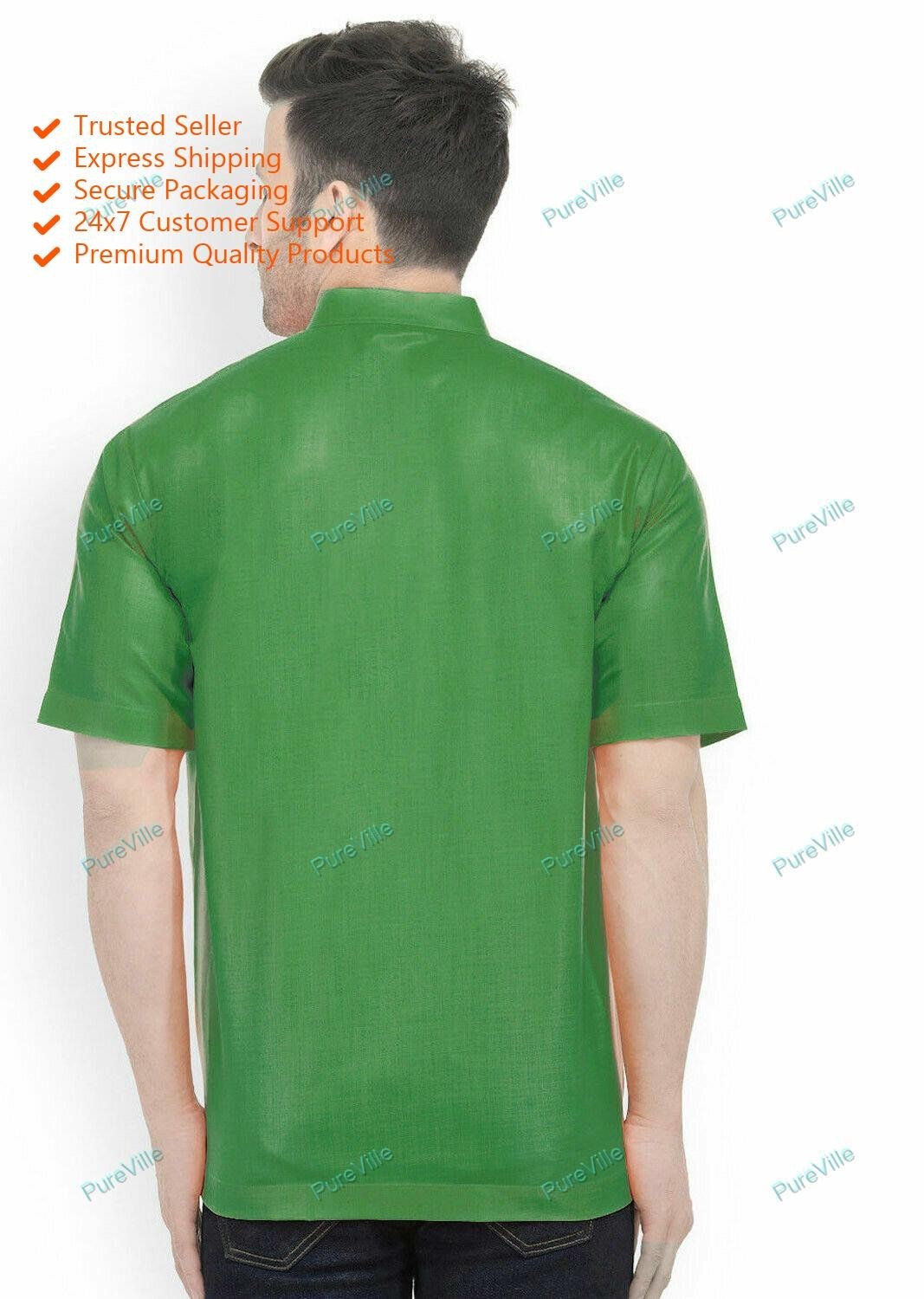New Men Indian Half Sleeve Cotton mens Shirt Kurta Top Tunic Plus Size
