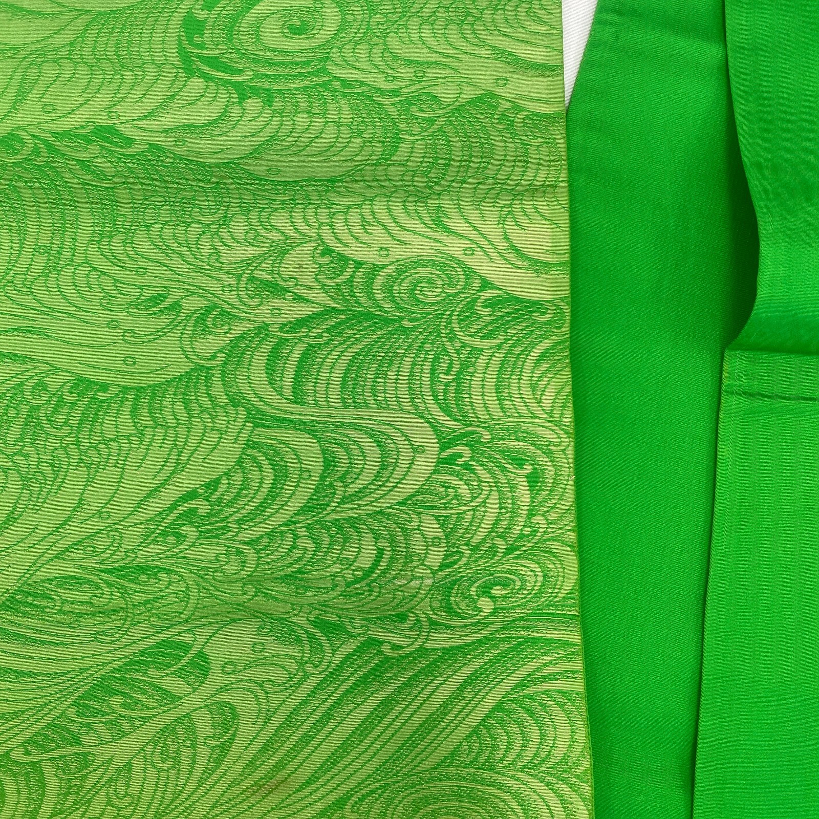 Japanese Vintage Kimono Fukuro Obi Silk Green Traditional Authentic 163 x 12 in