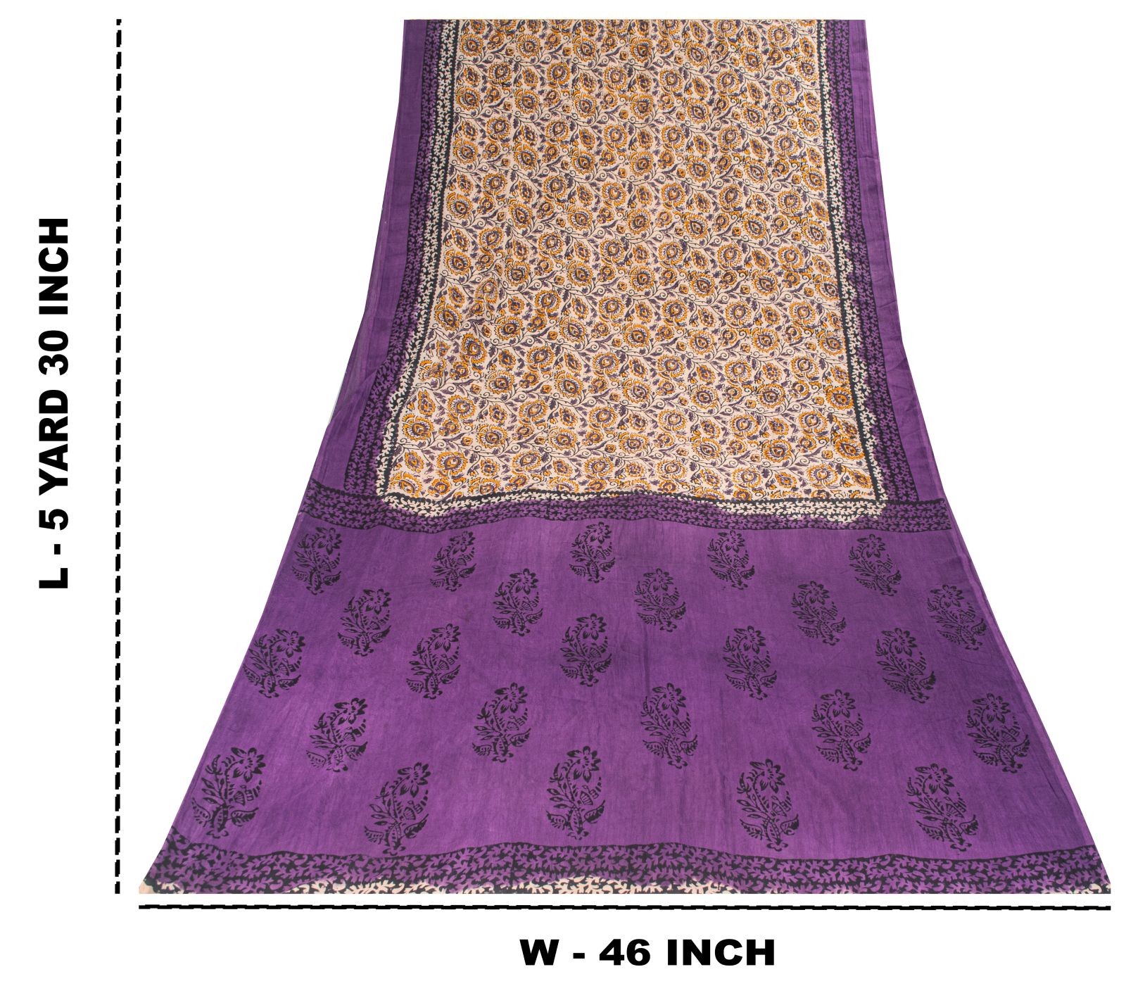 Sanskriti Vintage Saree Violet Pure Cotton Kalamkari Hand Block Print Sari 5.5Yd