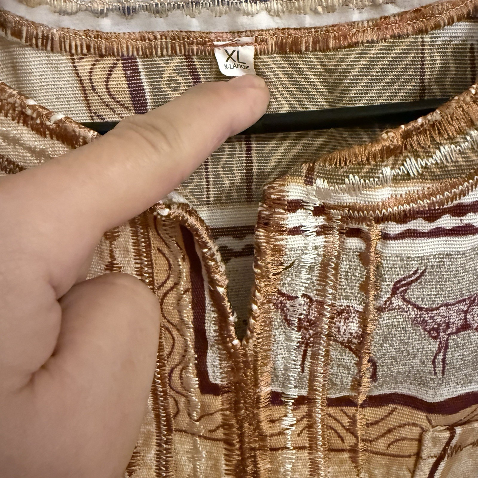 Dashiki XL Beige Cotton Blend Animal Print Shirt Unisex Adult