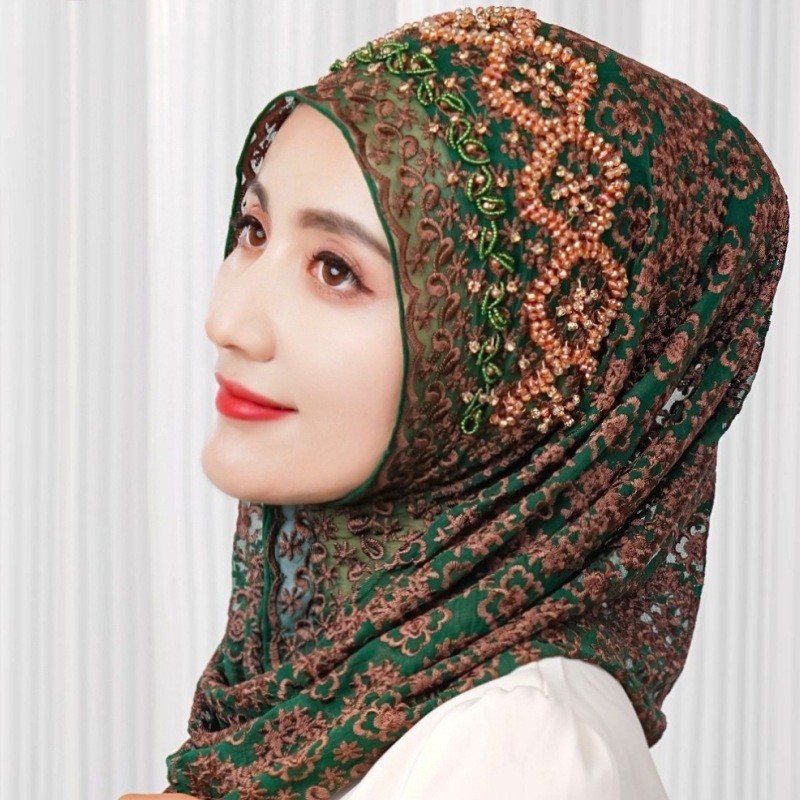 New Silk Hijabs Women Malaysia Wrap Cap Muslim Print Bead Scarf Hair Cover Shawl