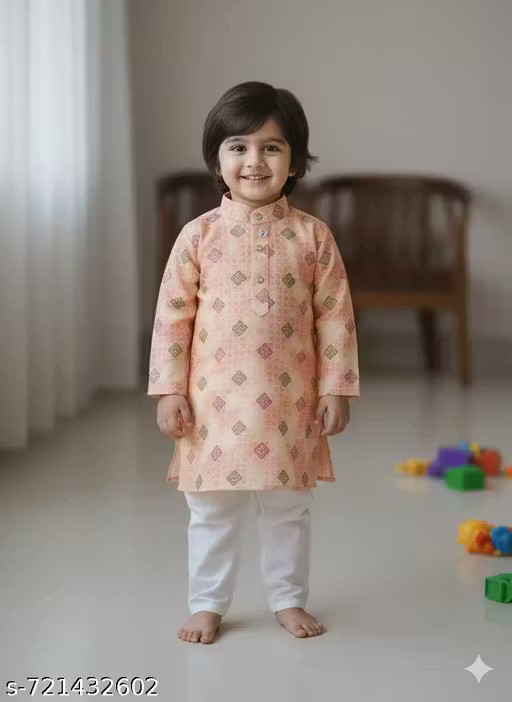 Ethnic Wear Rayon Slub Kurta set For Boy ,Boys Traditional Printed kurta set