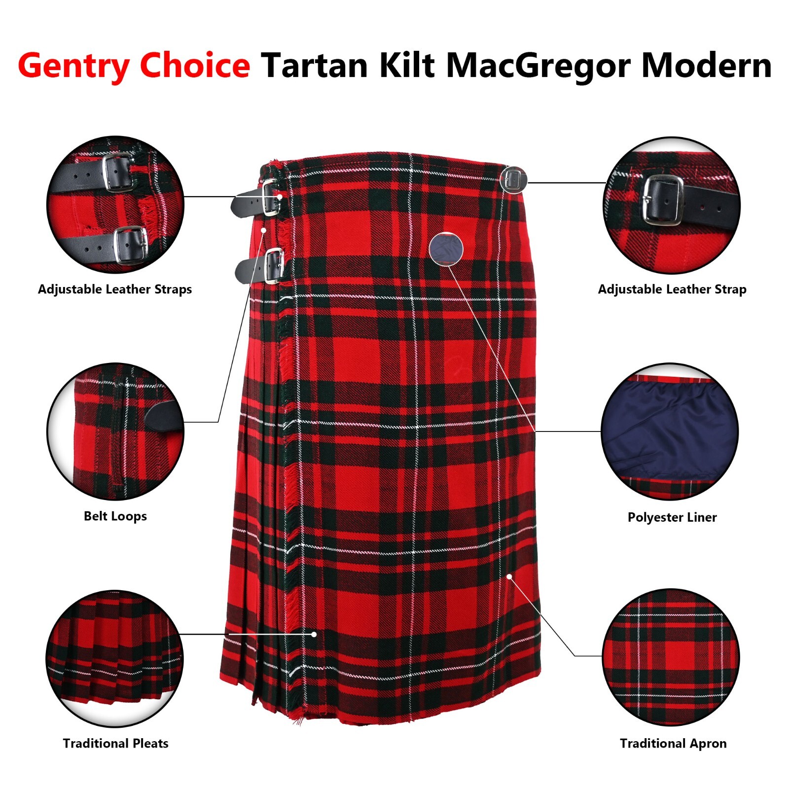 Mens Highlanders Tartan Kilt MacGregor Modern 8 Yards Traditional Scottish kilts