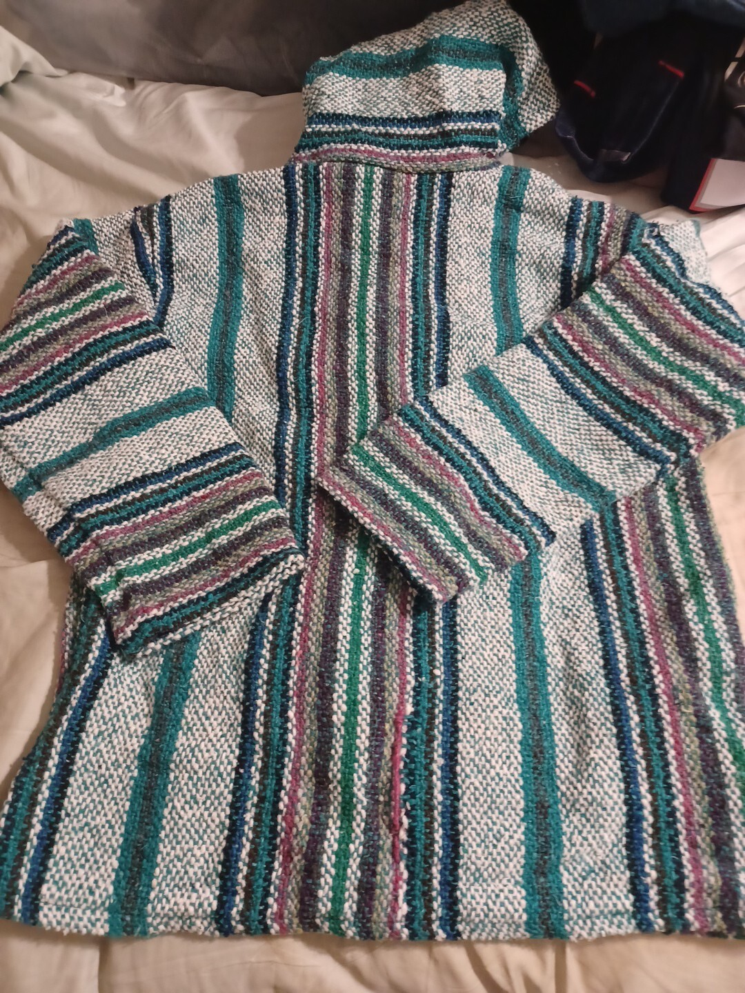 Frank’s Mexican Woven Poncho Pullover Baja youth Medium Multi Hoodie Drug Rug