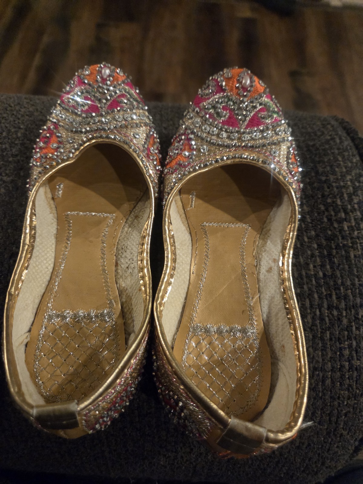 Indian Women’s Leather Beaded Jutti Flats Pink Orange Silver Gold Embroidered