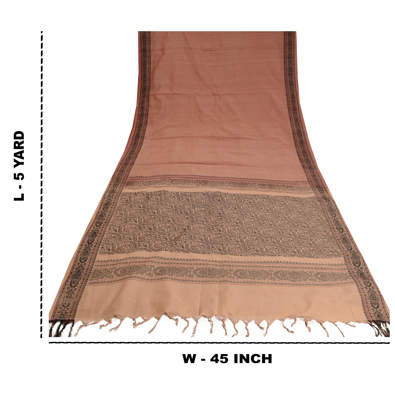 Sanskriti Vintage Peach Sarees Blend Cotton Woven Premium Sari Craft 5 Yd Fabric