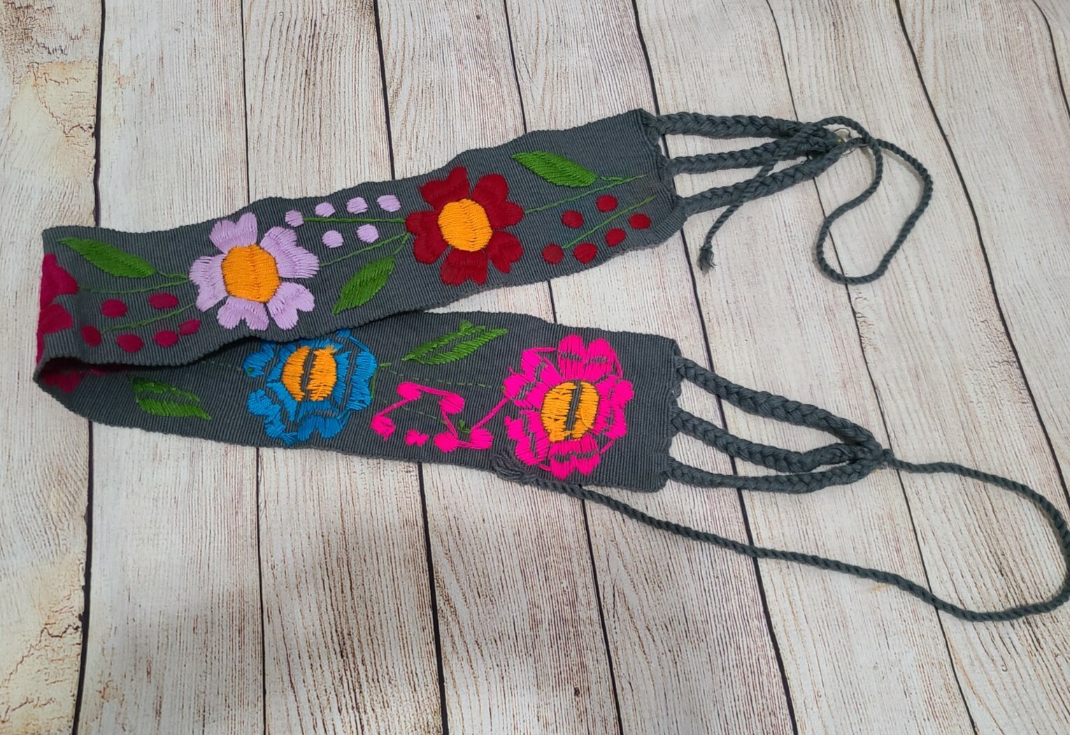 Artisan-Made Hand Embroidered Sash Belt Made in Mexico One size 82″ Total Lenght
