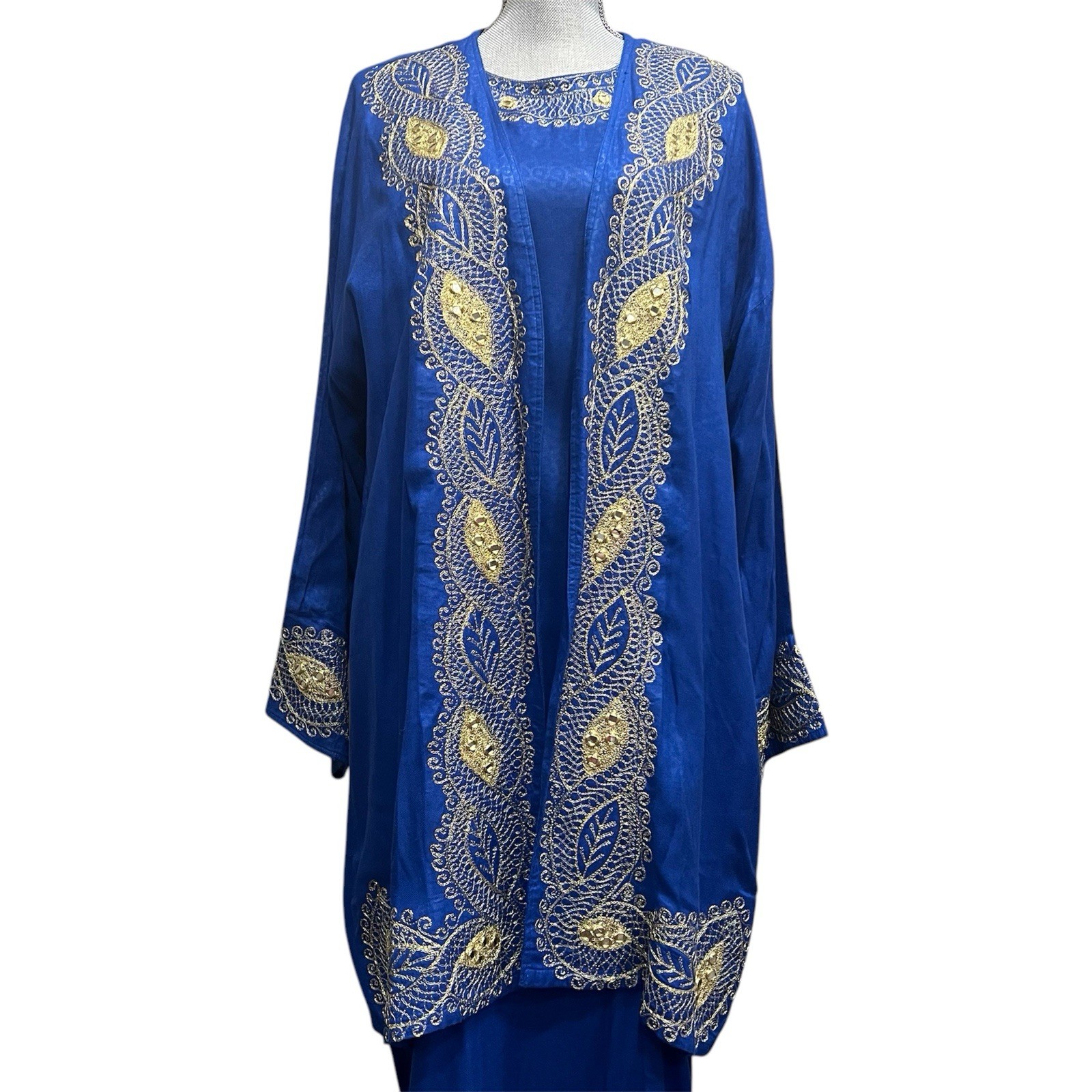 Rima Pakistani One Size Dress & Robe Gold Embroidered Kaftan Salwar Kameez 90’s