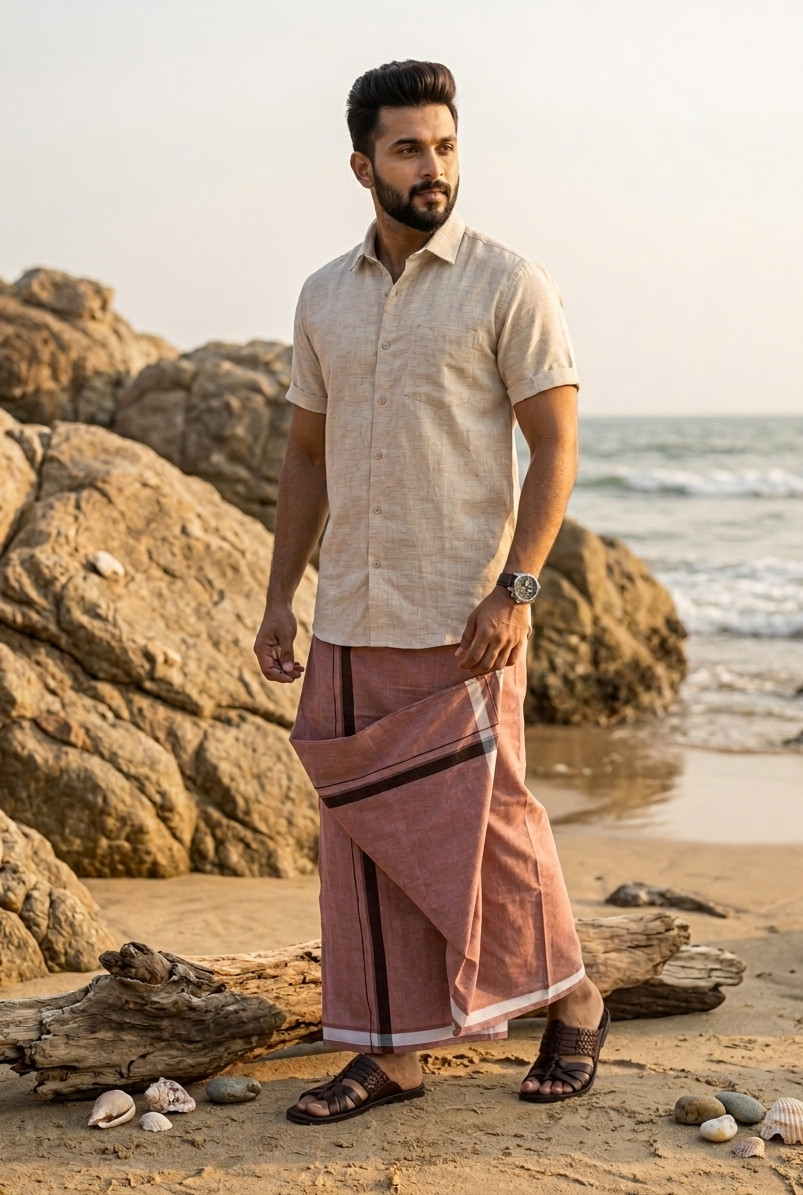 Kerala Style Men’s Pure Cotton Dhoti | 2 Meter Single Layer | Soft & Comfortable
