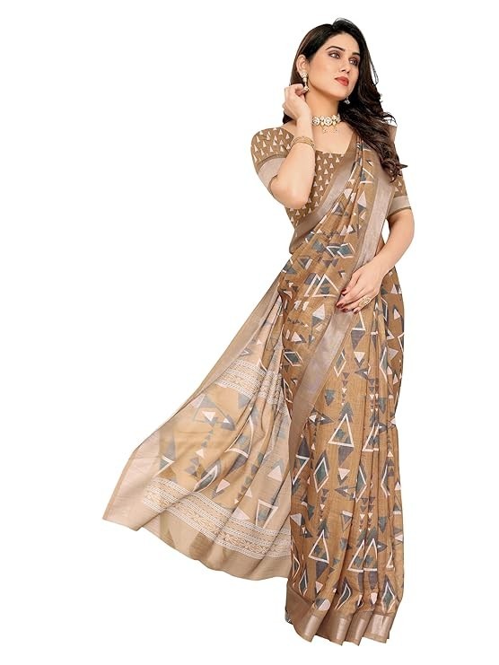 Women’s Striped Pattern Cotton Silk Saree and Unstitched Blouse Piece