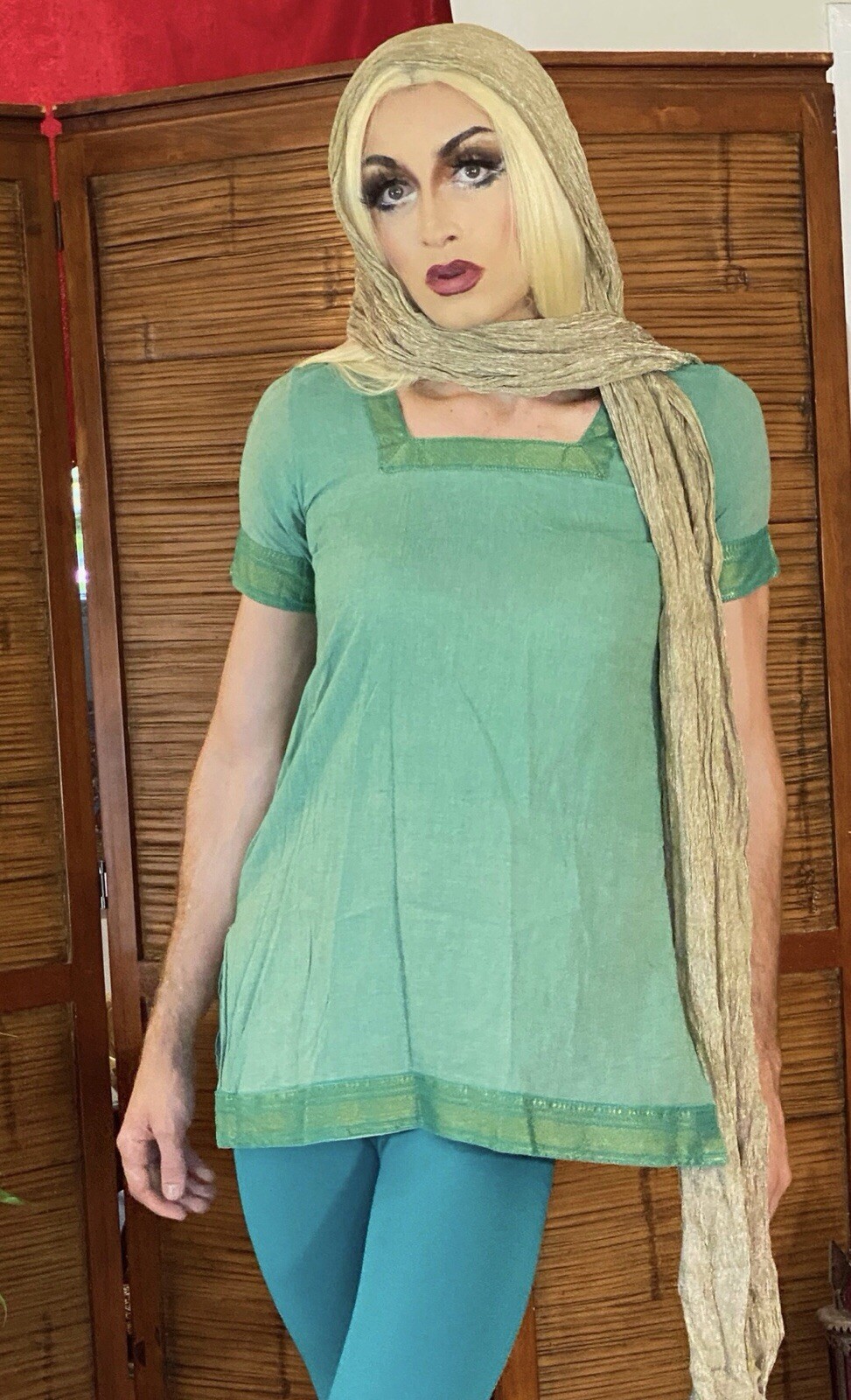 Two-toned Turquoise Teal Kurti Shirt With Zari Border