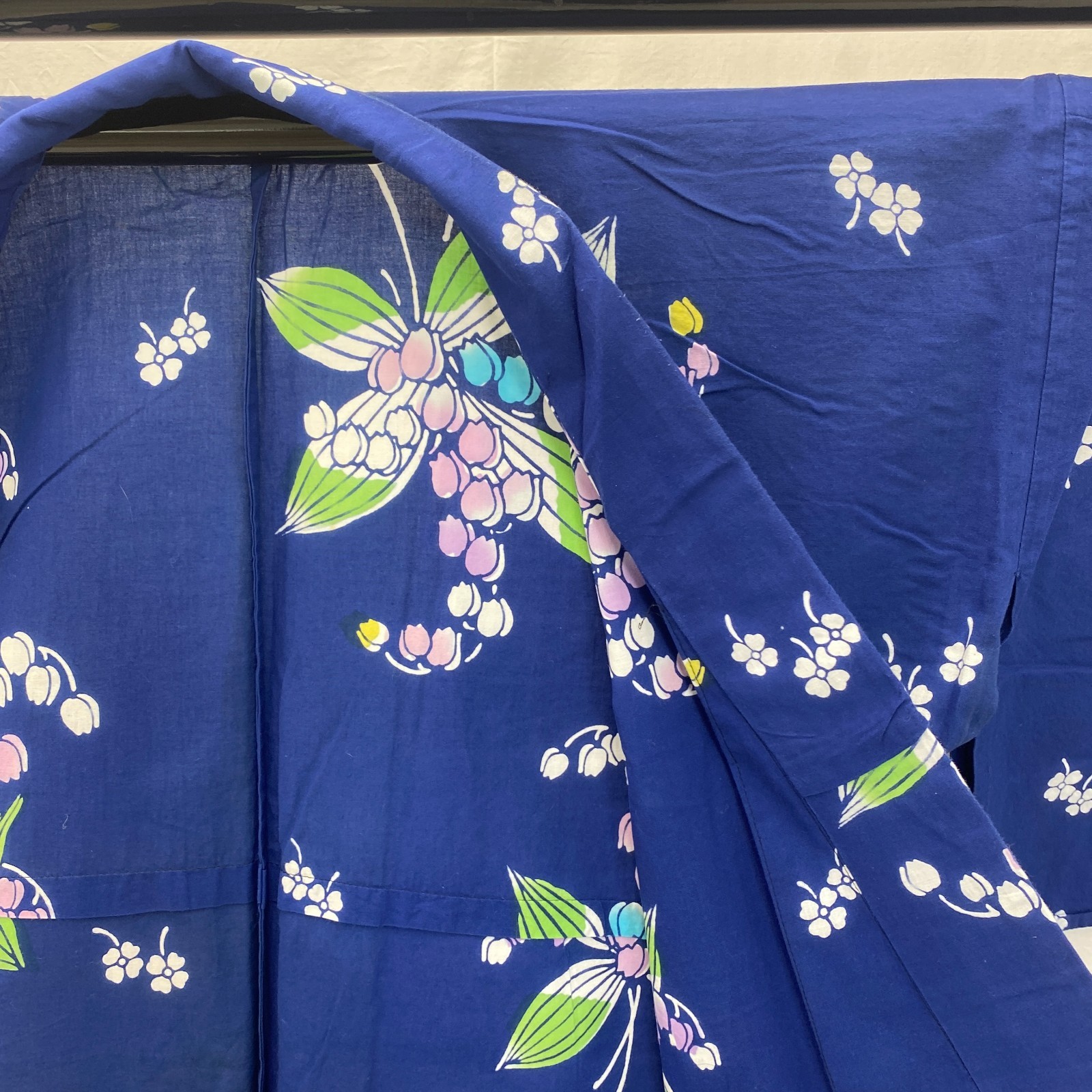 Japanese Vintage Kimono Yukata Cotton Blue No Lining Traditional Length 60 in