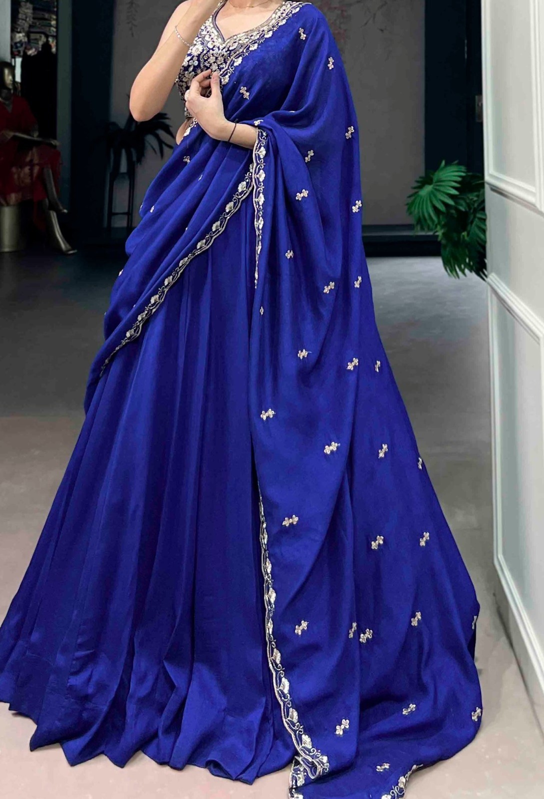 Bollywood Style Kashmiri Blue Lehenga Choli With Dupatta For Women & Girls