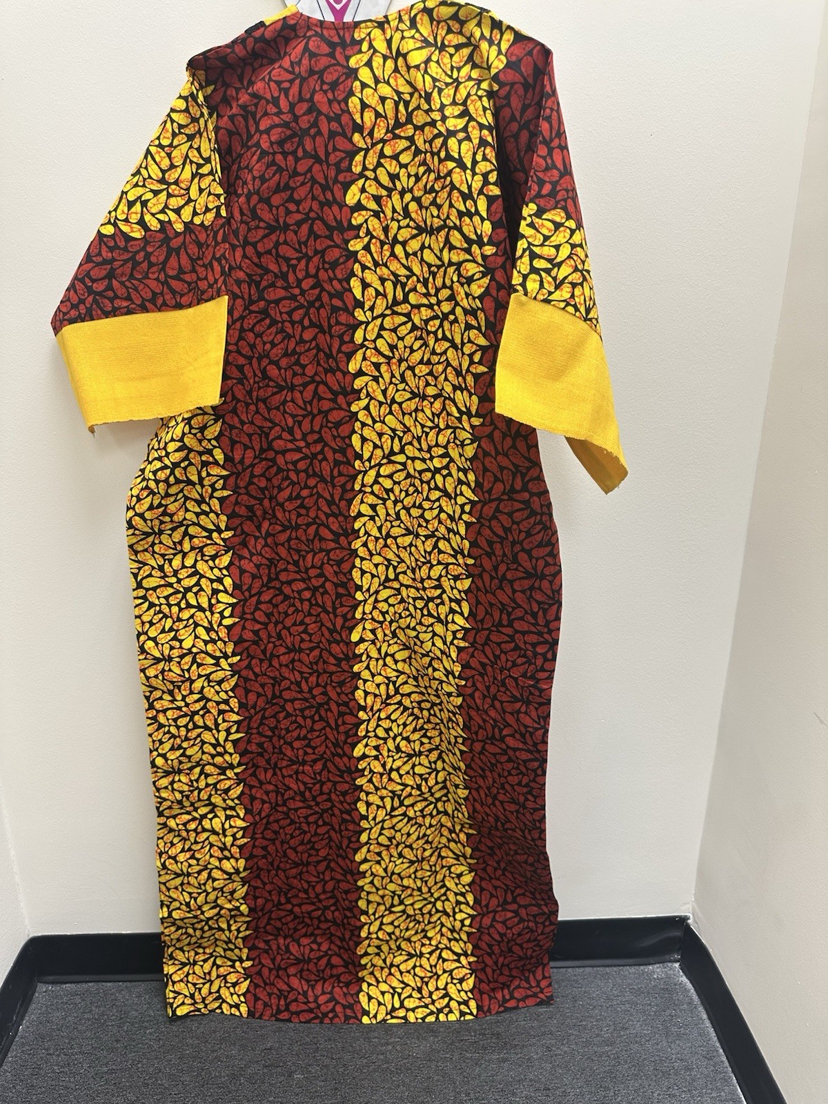 African Nigeria Ankara Kaftan Dress Mixed With Aso Oke. Women Long Dress L- XL