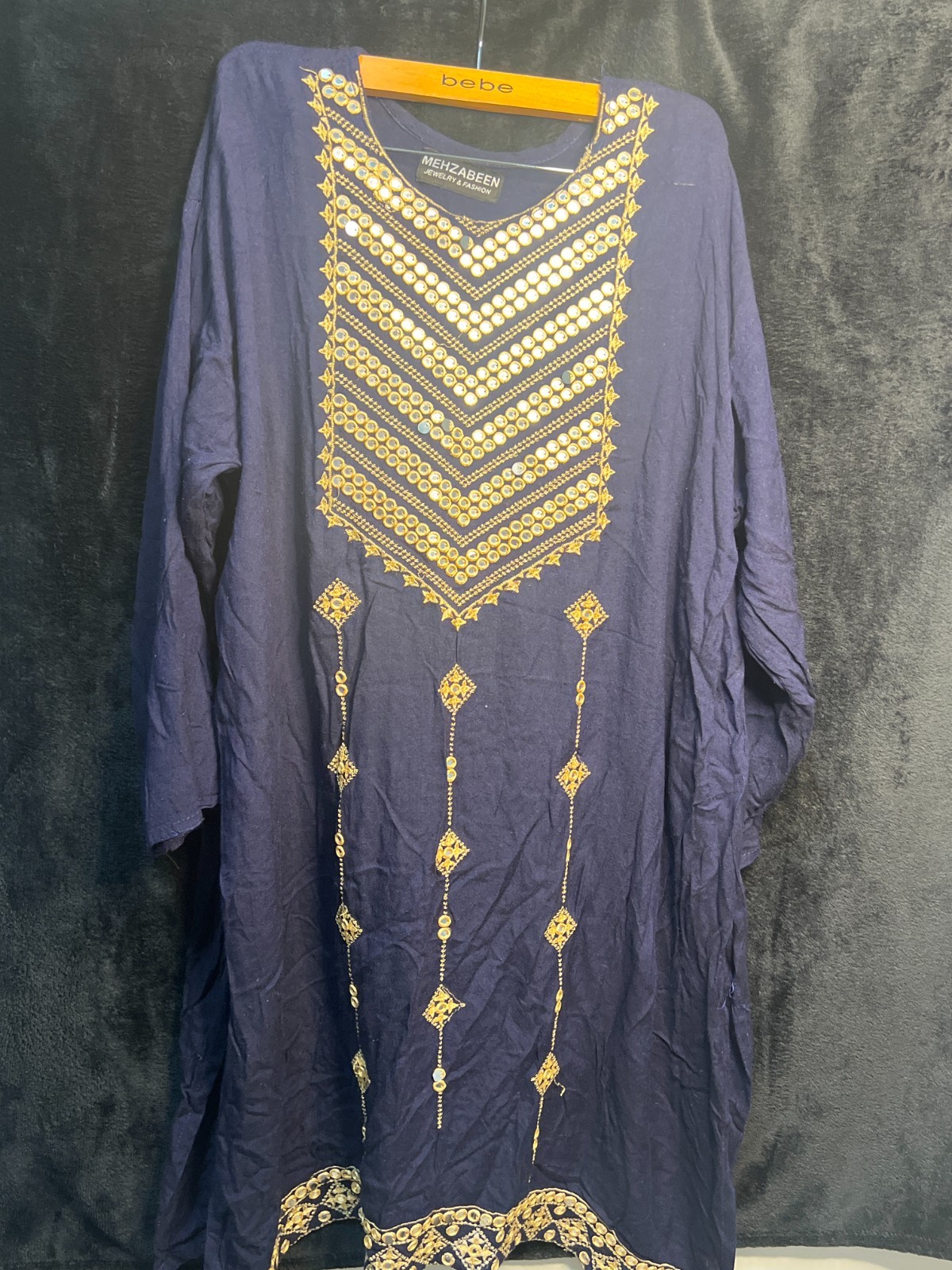 Mehzabeen Navy Blue Kurta Tunic with Gold Sequin Embroidery – Pre-Owned