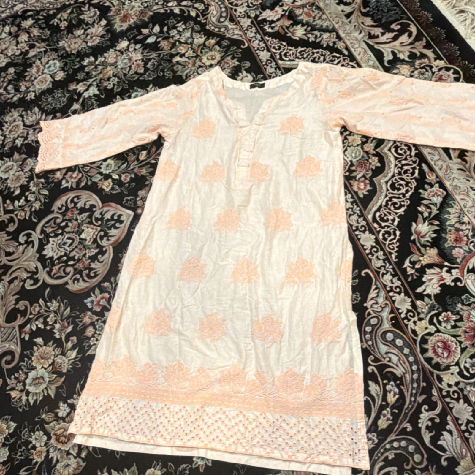 Ann Taylor LOFT Women’s Ivory & Peach Floral Cotton Kurta Tunic Size M