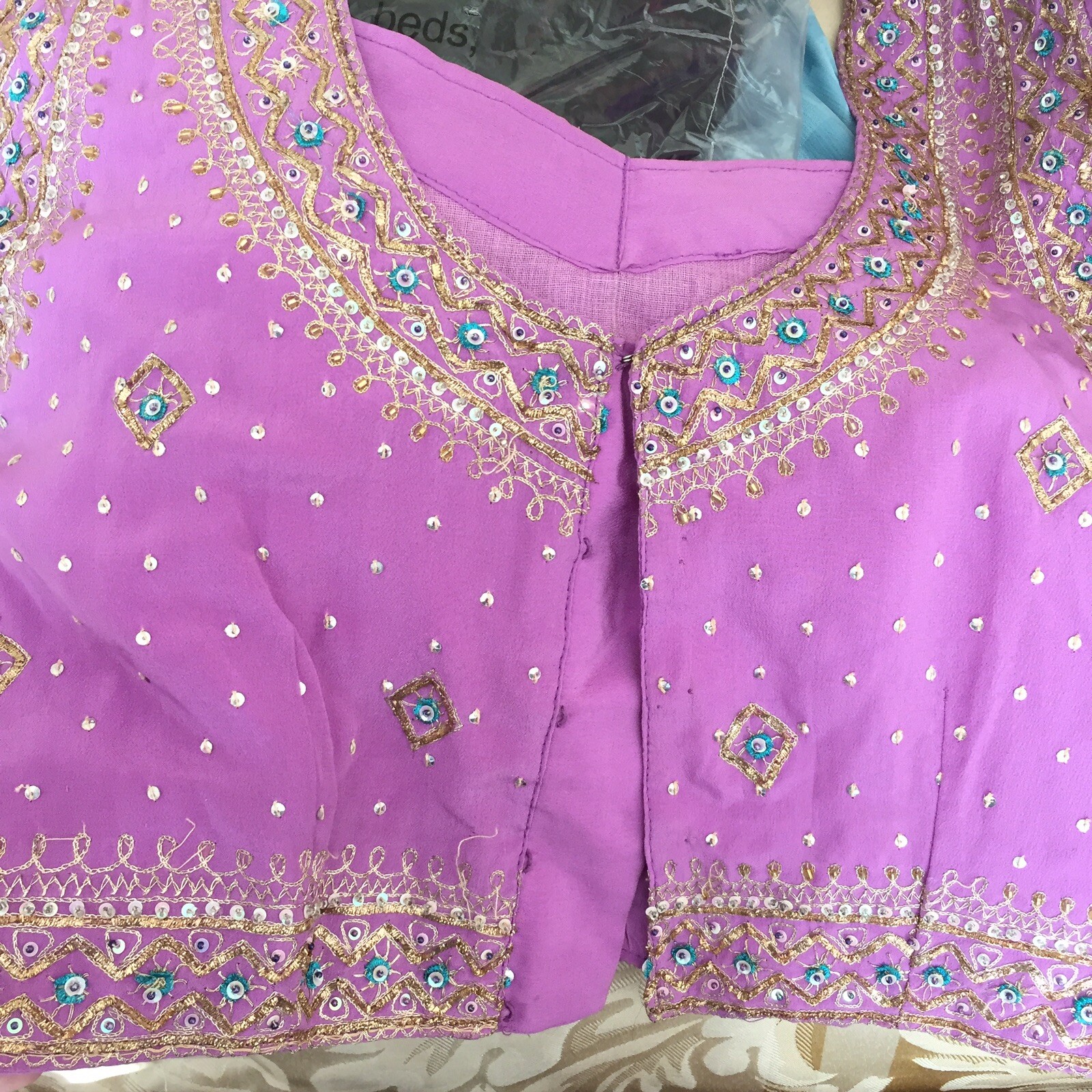 Traditional Indian Womens Saree Blouse Top Bollywood Partywear Lavender pink