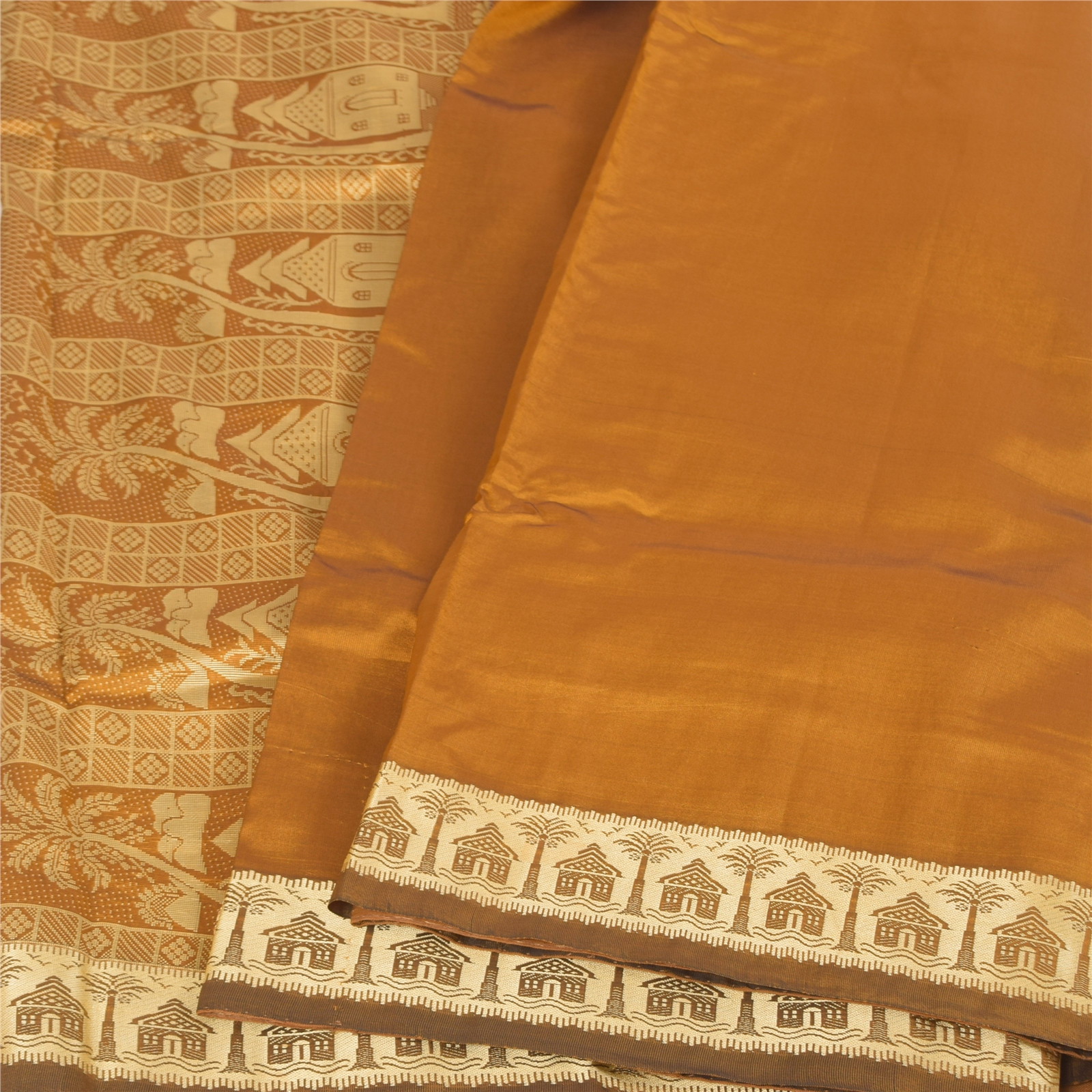 Sanskriti Vintage Yellow Sarees Blend Silk Woven Baluchari Sari 5Yd Craft Fabric