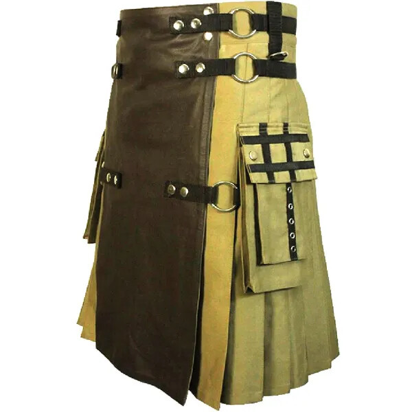 Fashion Tactical Hybrid Khaki Kilt Front Apron Brown Genuine Leather 28″ to 62″