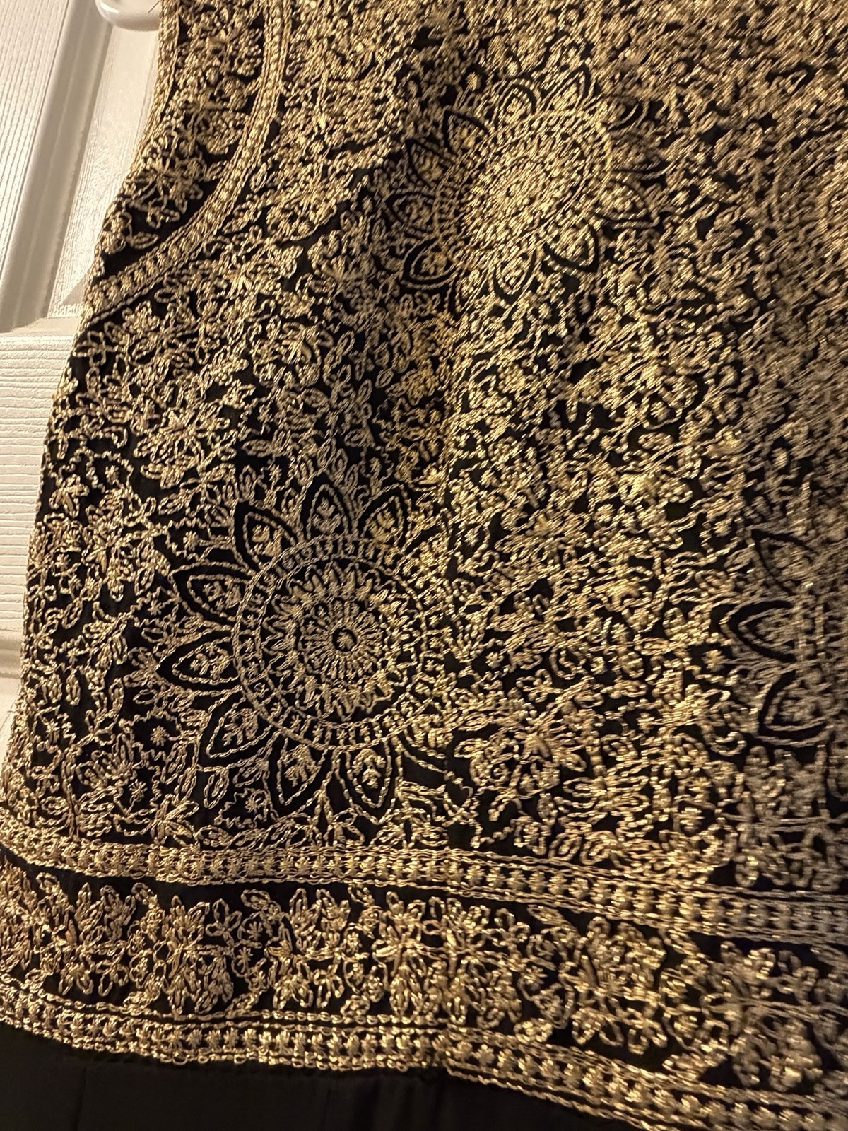 Black & Gold Embroidered Anarkali 3Pc Suit Set Dress Dupatta Pants Indian Formal