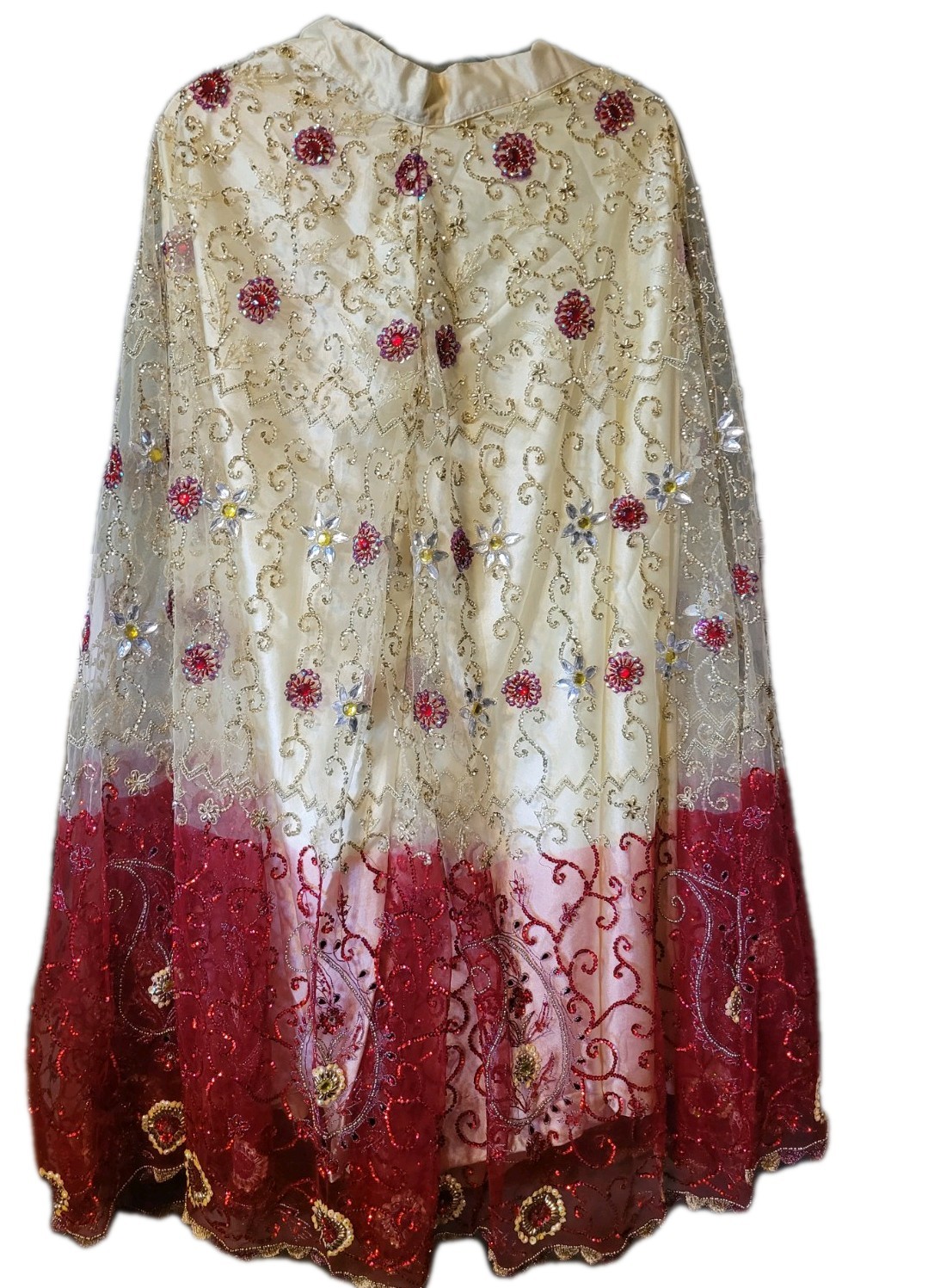 Handmade Lehenga Skirt Burgandy Yellow Gold Embroidery Indian Wedding Whimisical