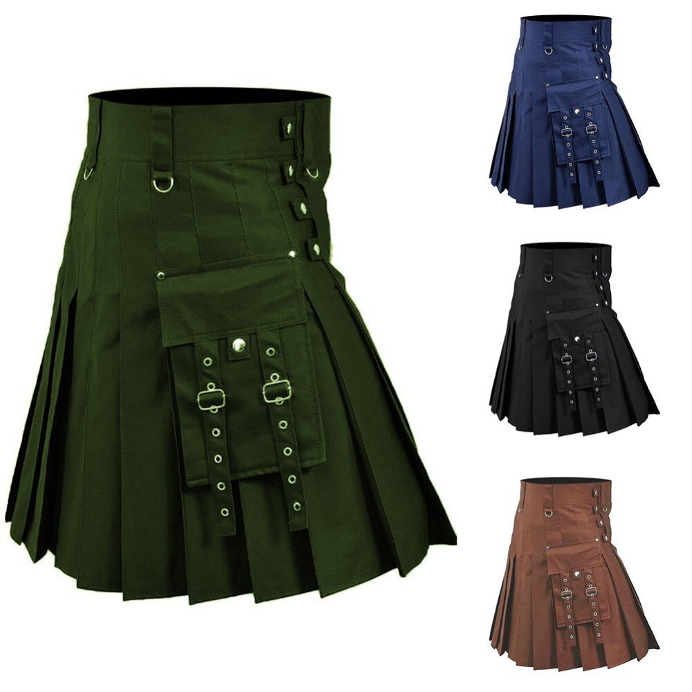Medieval Skirt Solid Color Scottish Festival Men Kilt Traditional Highland Dress