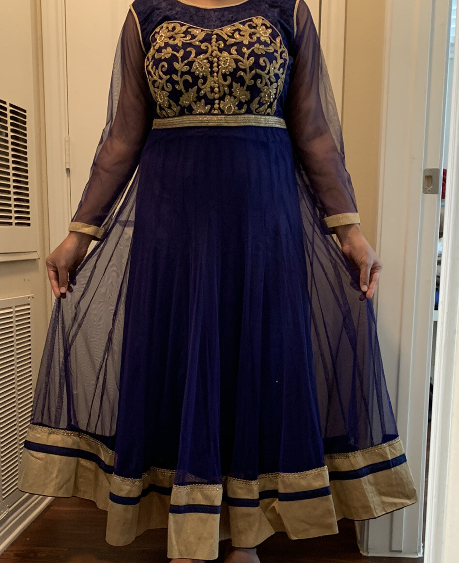 Indian Saree Traditional Dress~Dark Blue – Lace&Tullé Netting~medium