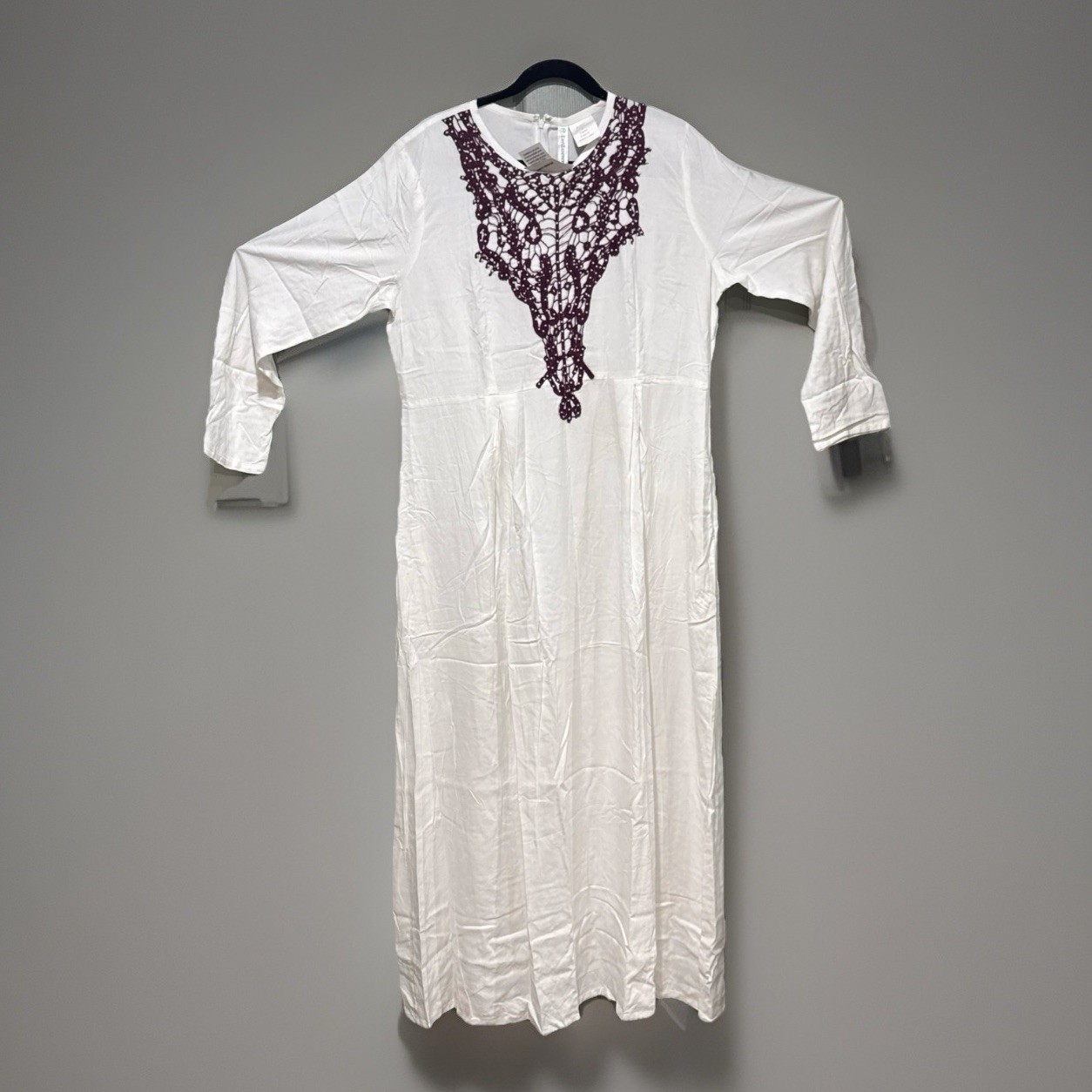 NWT EastEssence White Wine Beaded Lace Abaya Maxi Dress Modest Eid L 56