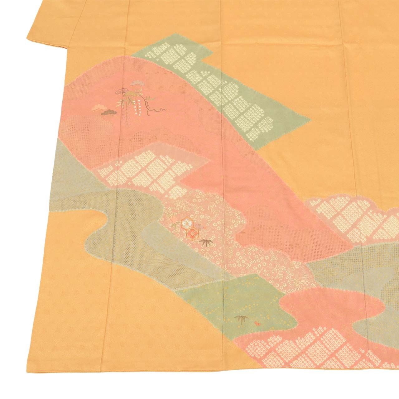 Vintage Japanese Kimono | Houmongi | Orange Silk | Pine Floral | uu2732b