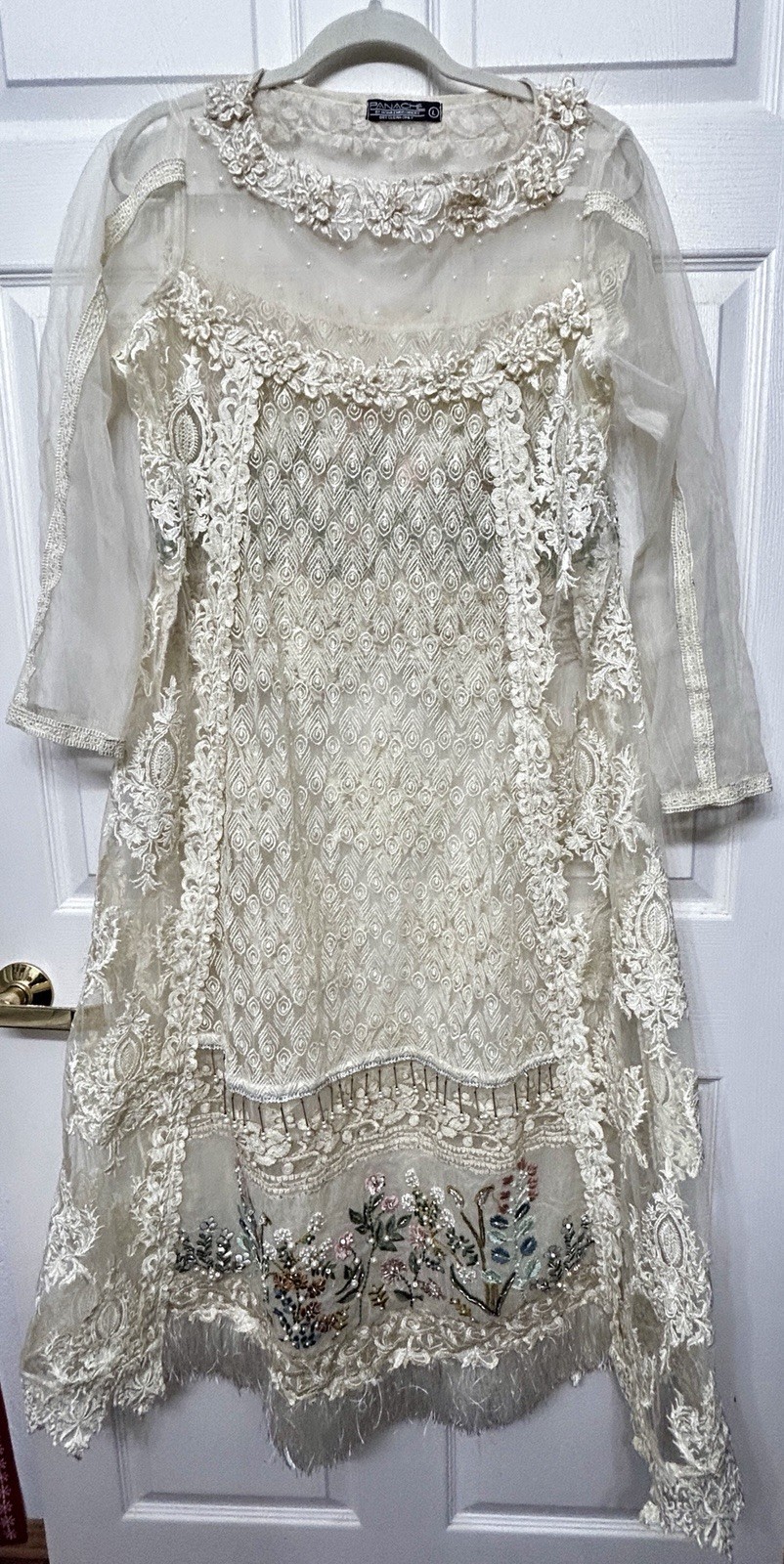 PANACHE By Mona Pakistani Luxury Embroidered Embellished Formal Dress ~ Large