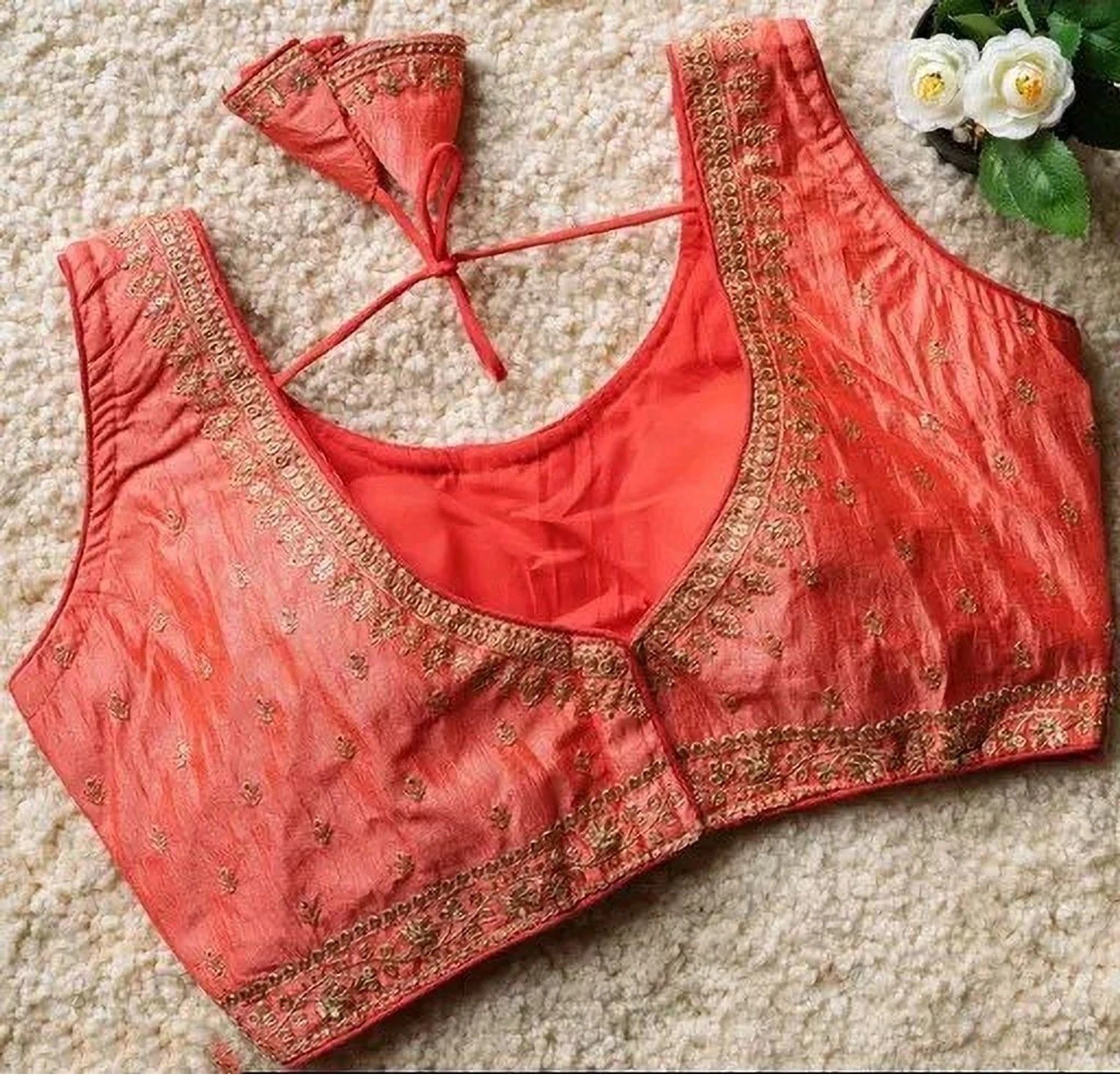 Silk Blend Embroidered Sari Blouse Bollywood ReadyMade Party Wear Crop Top Choli