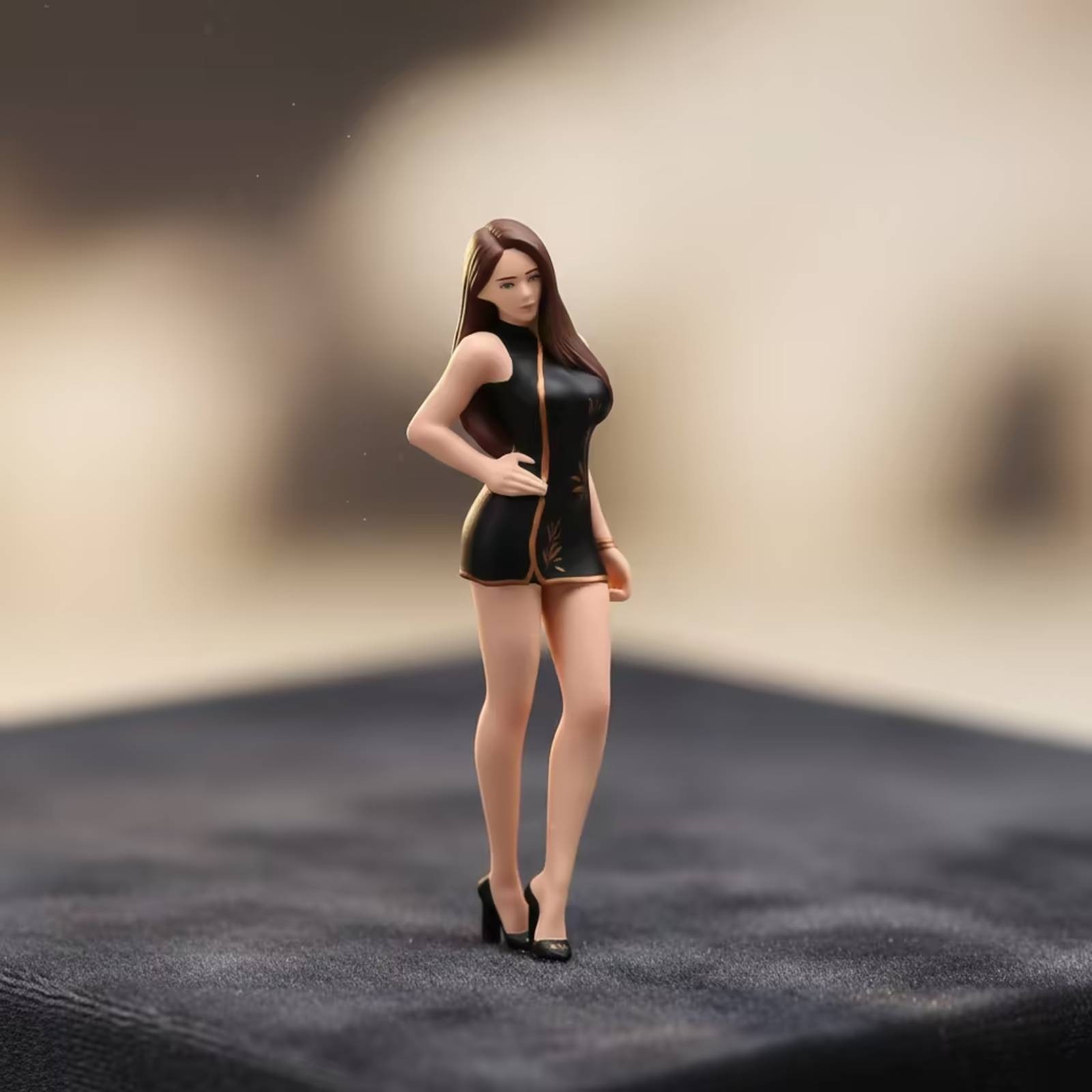 Qipao Dress Figurine Hand-Painted Resin Statue Fine Workmanship