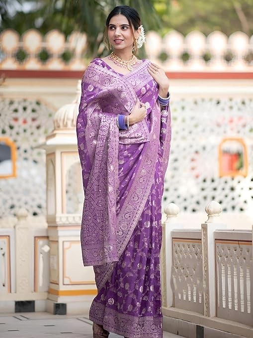 Women’s Pure Kanjivaram Silk Saree Soft Banarasi Style Wedding With Blouse Piece