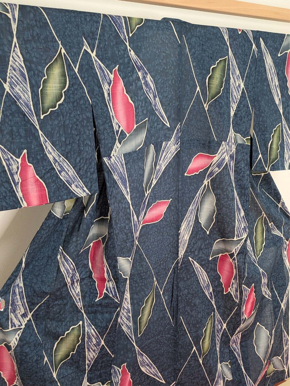 Japanese Kimono Cotton Yukata Navy Blue Colored Leaves Junko Koshino Summer Wear