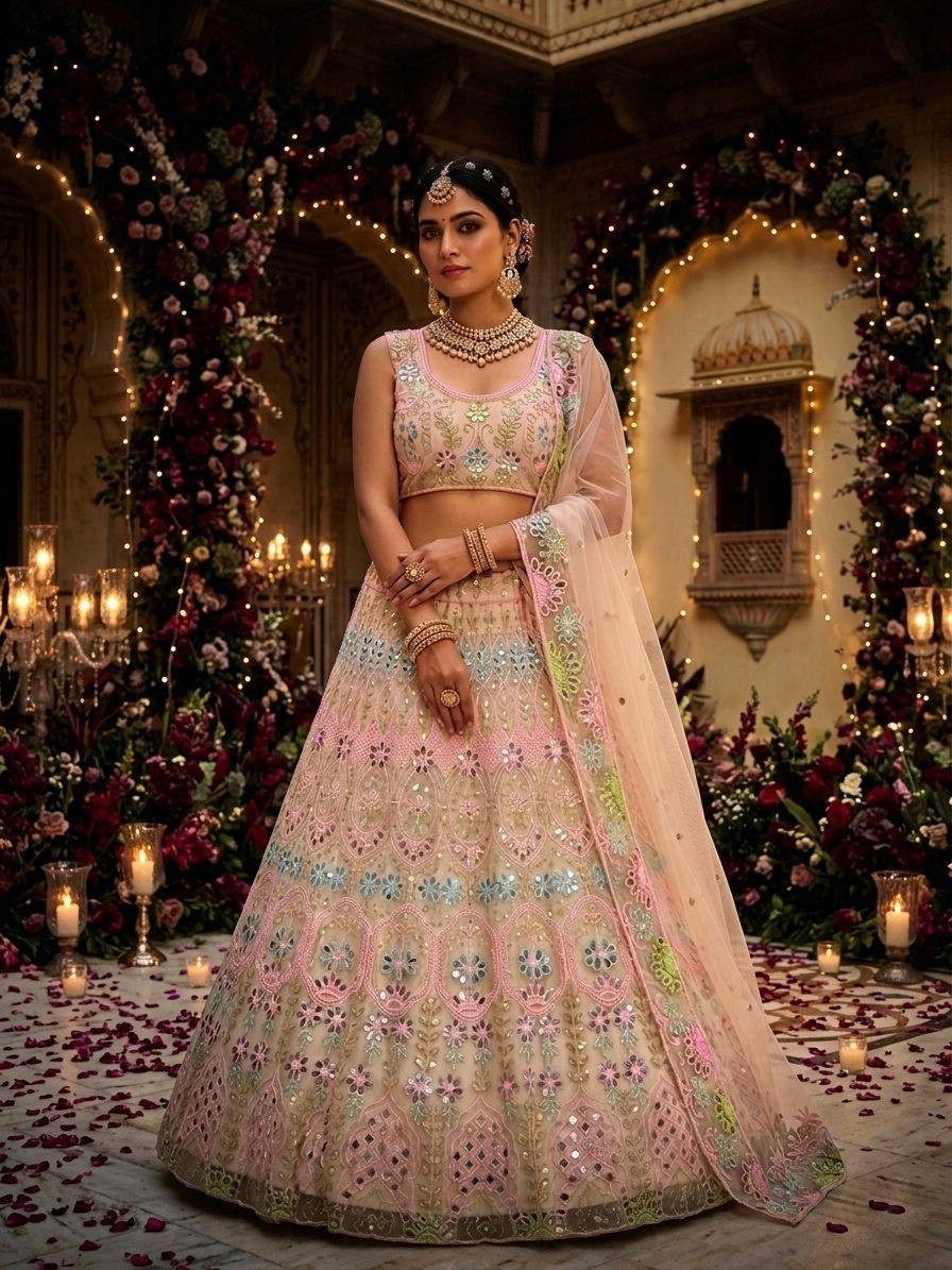 Designer Bridal Lehenga Choli Mirror Embroidery pakistani lehnga bollywood